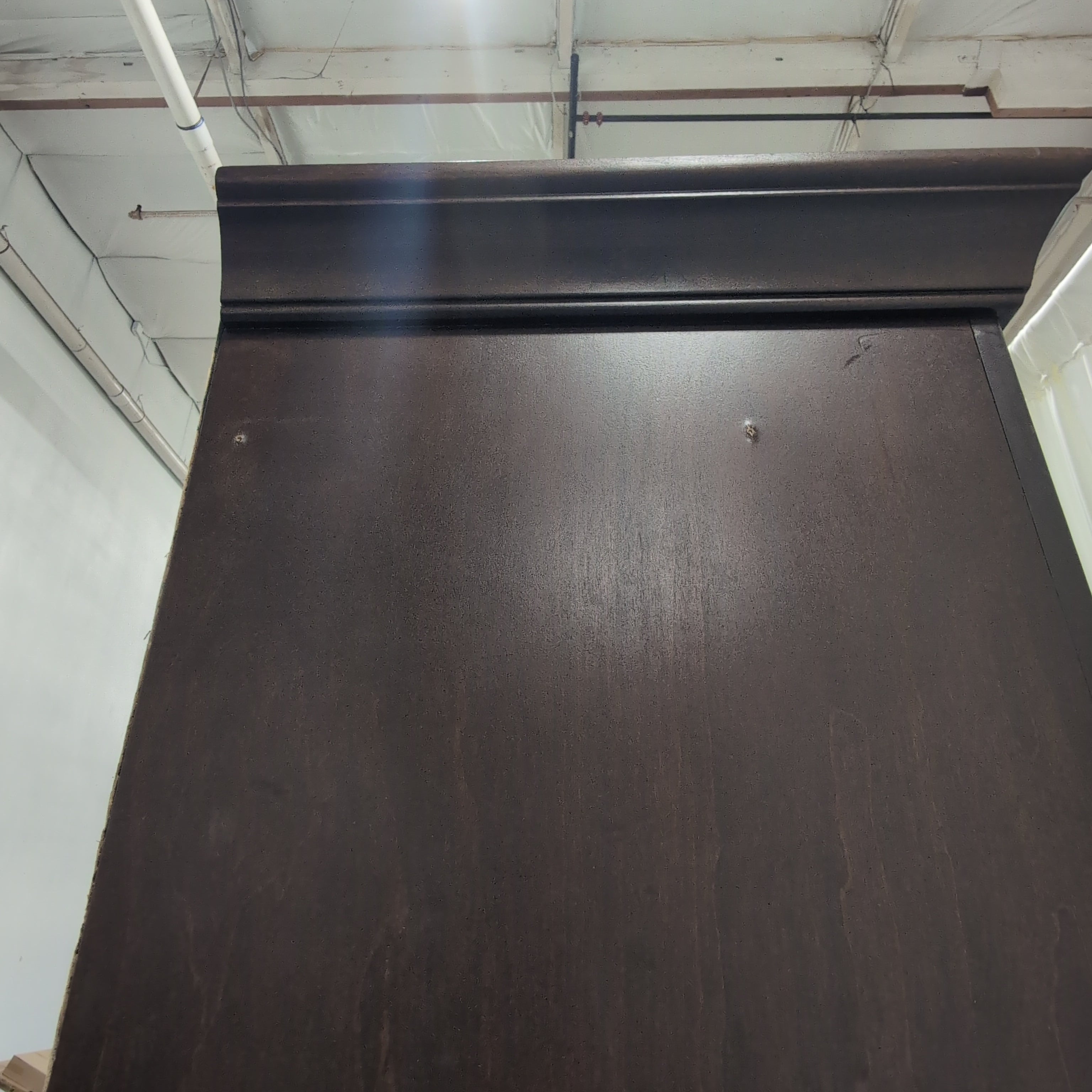 Dark Wood Five-Shelf Bookcase with Crown Molding