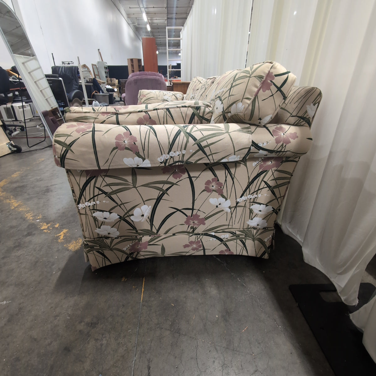 Ethan Allen Tropical Floral Pattern Three-Cushion Couch