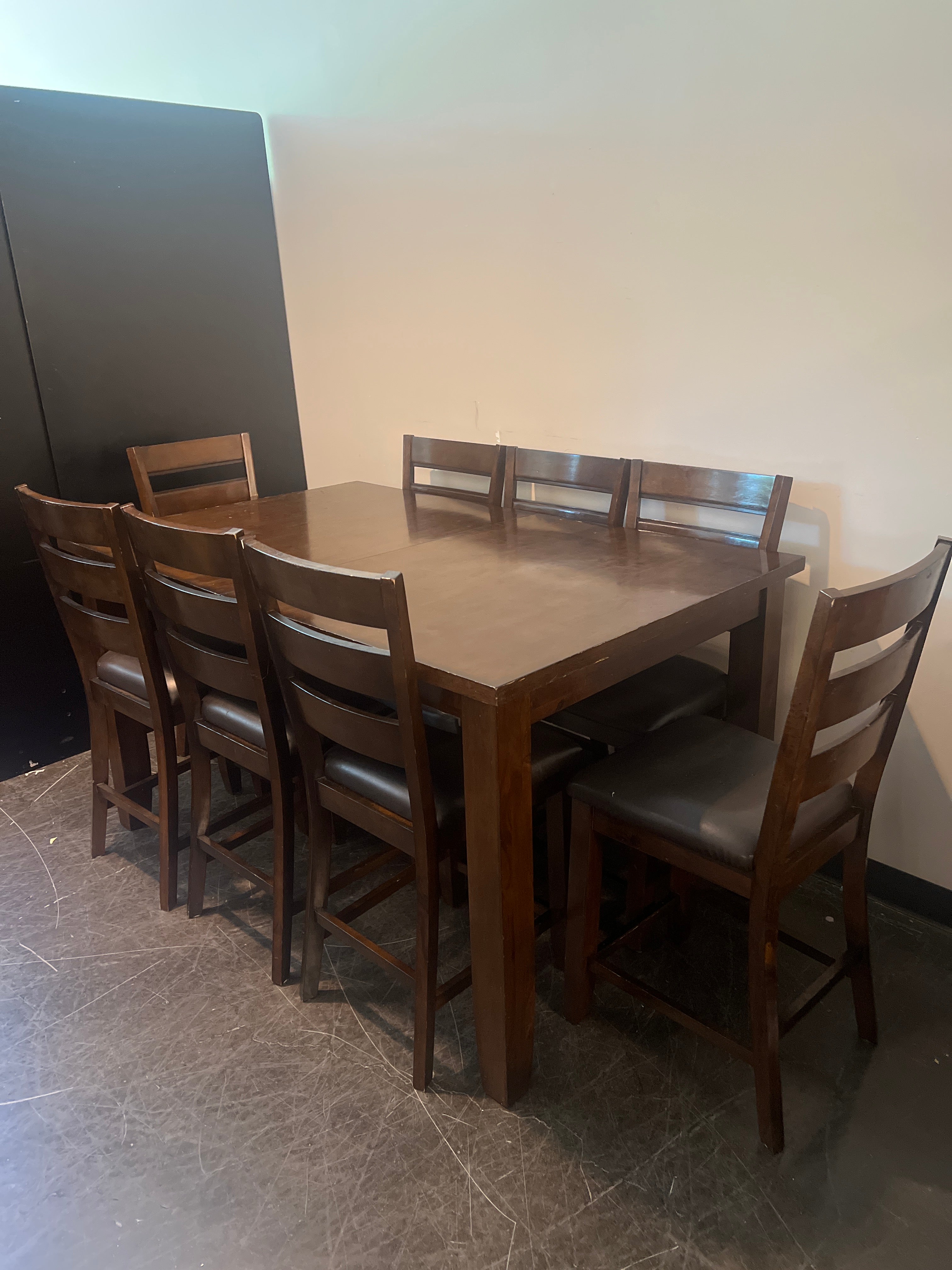 Dark Brown Wood Dining Set with 8 Chairs