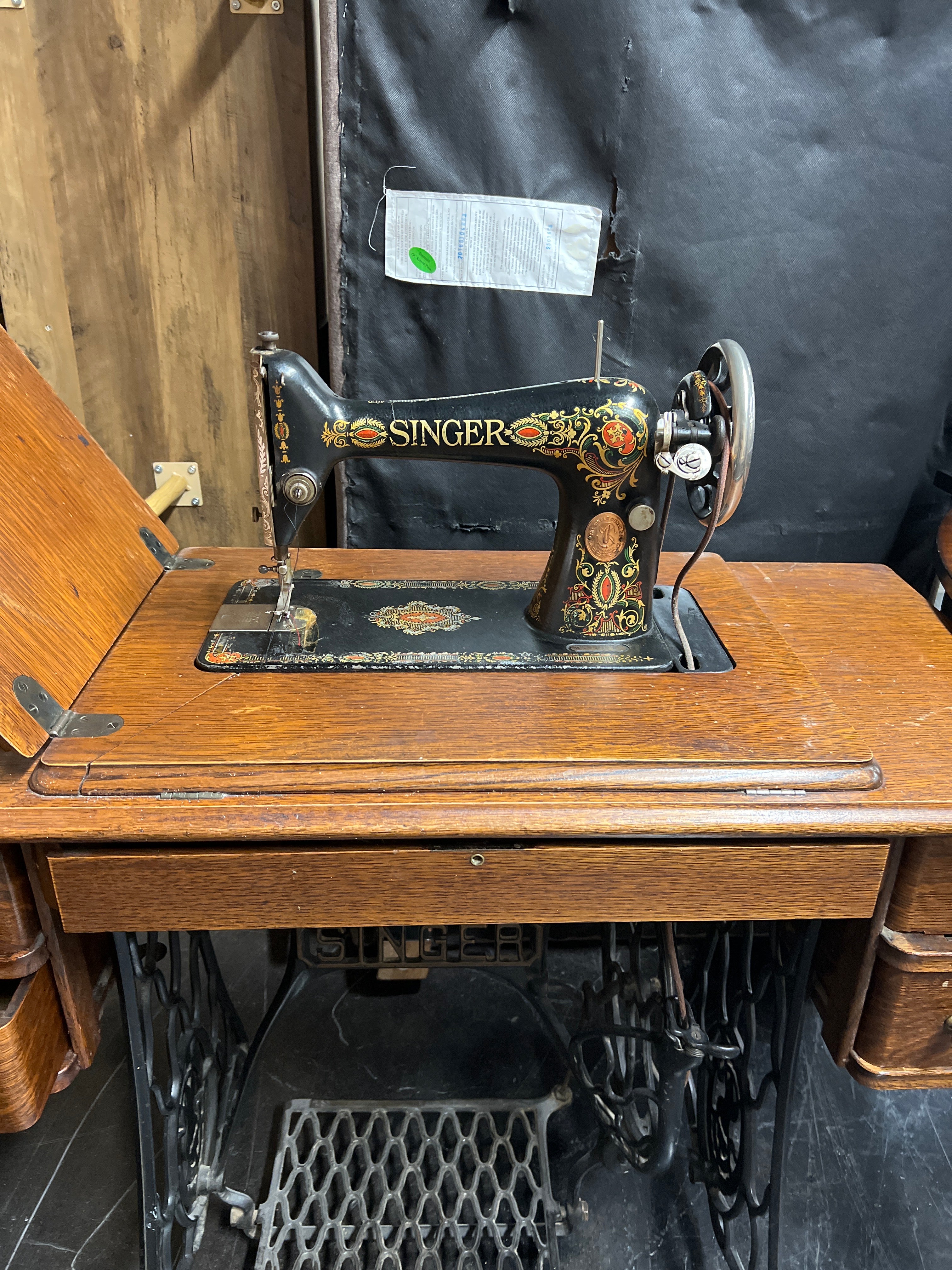 Antique Singer Sewing Machine Table with Wood Accents