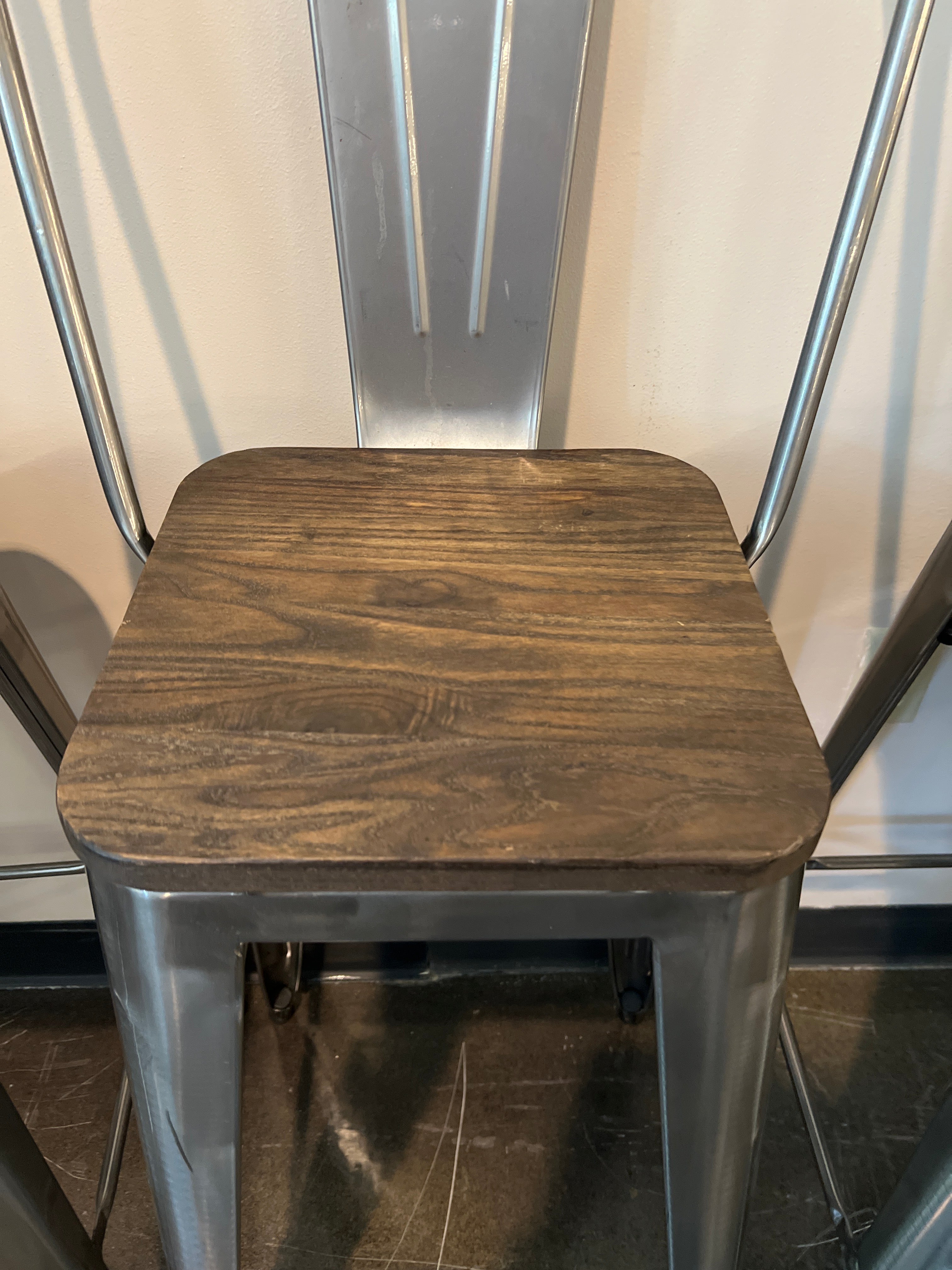 Industrial Metal Bar Stool with Wood Seat