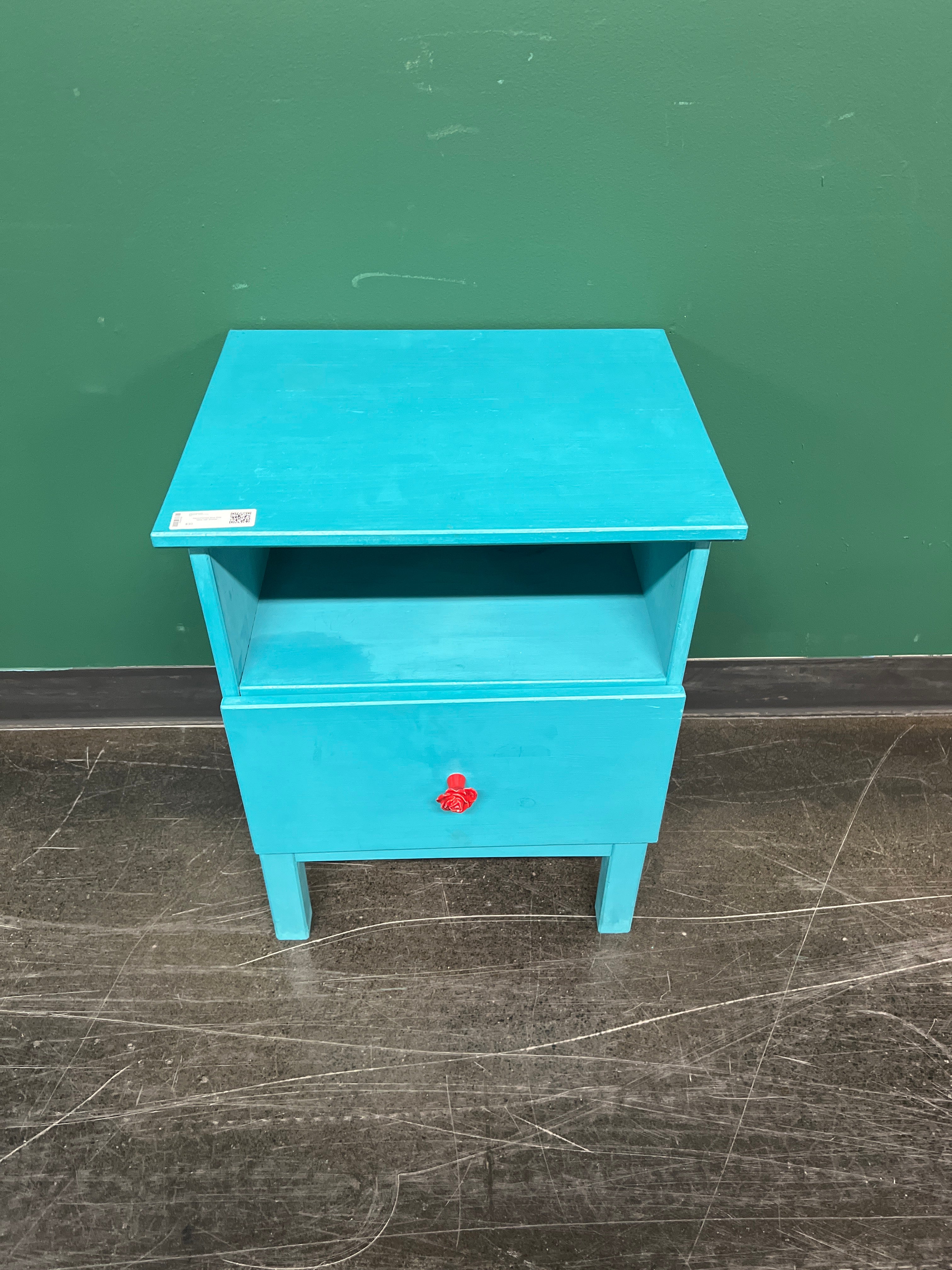 Hand-Painted Blue Side Table with Drawer