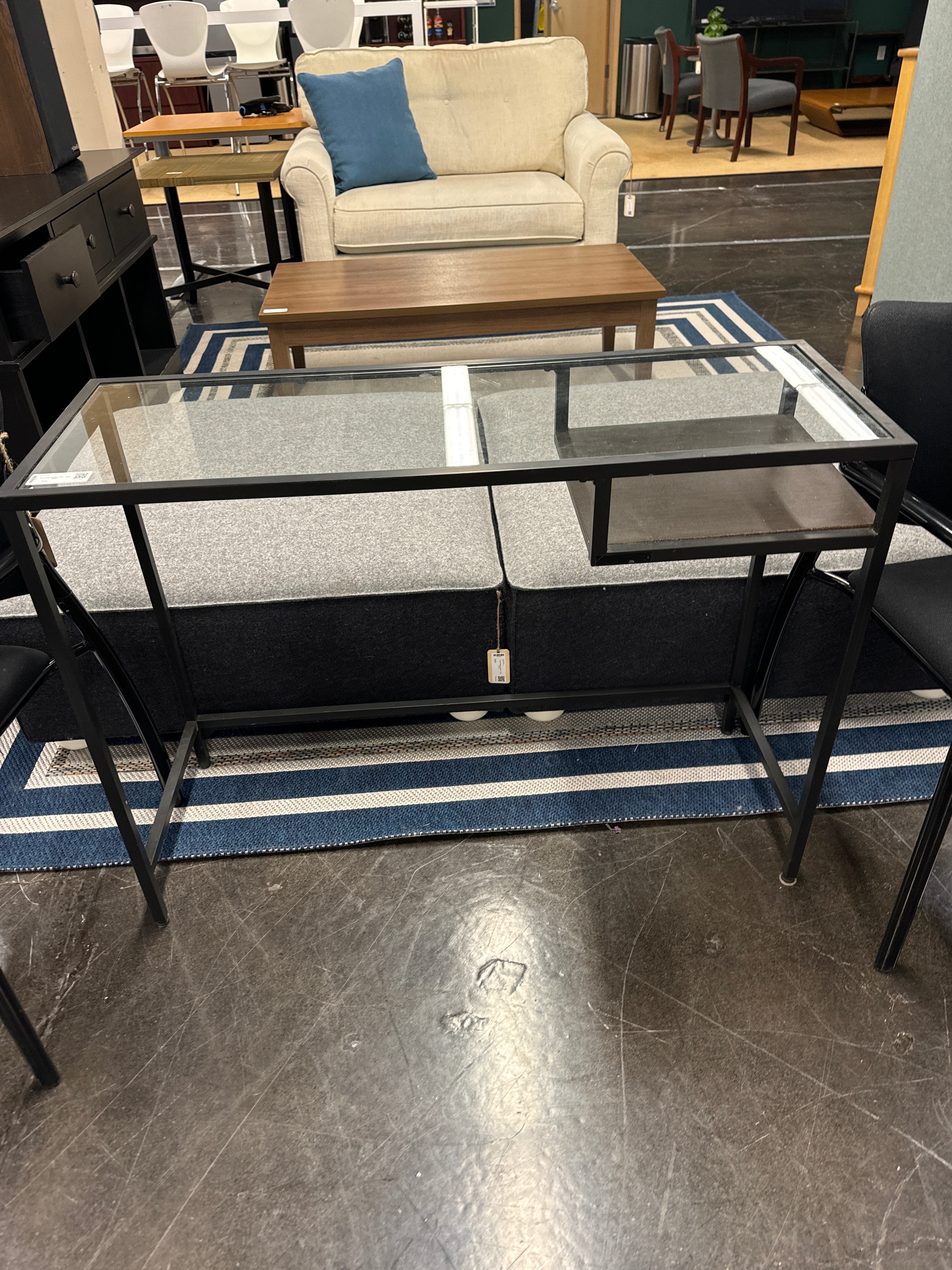 Small Glass Top Entry Table - Black Metal