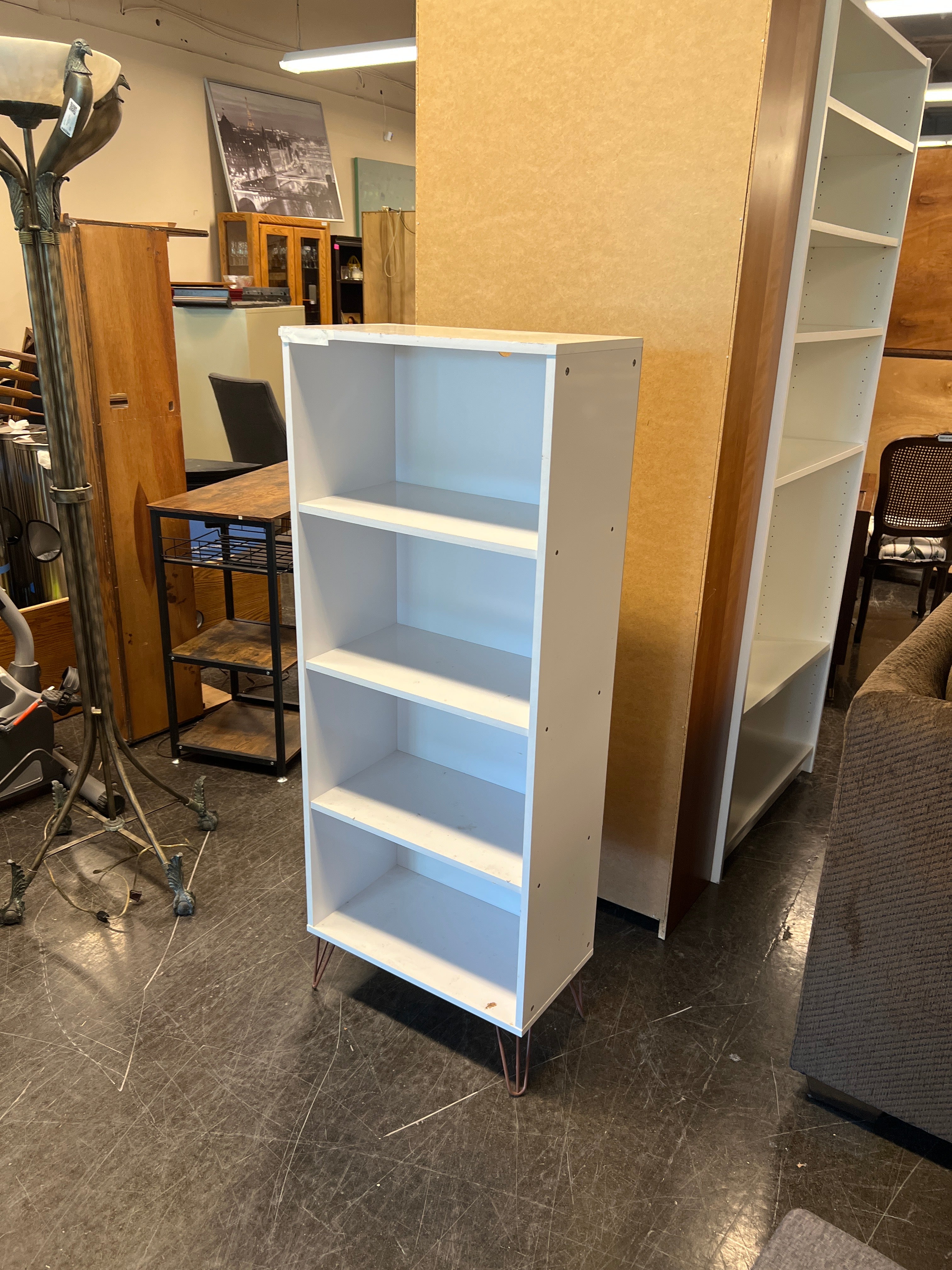 Narrow Four Shelf Bookshelf with Metal Legs