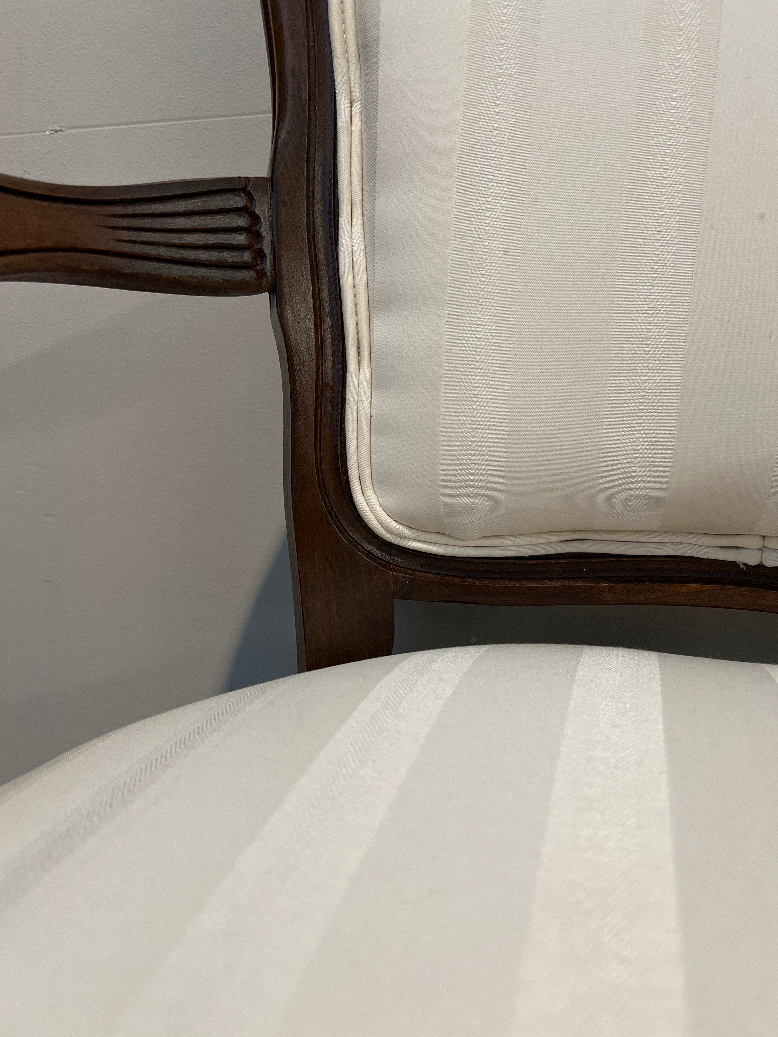 Brown Wooden Armchairs with Striped Upholstery
