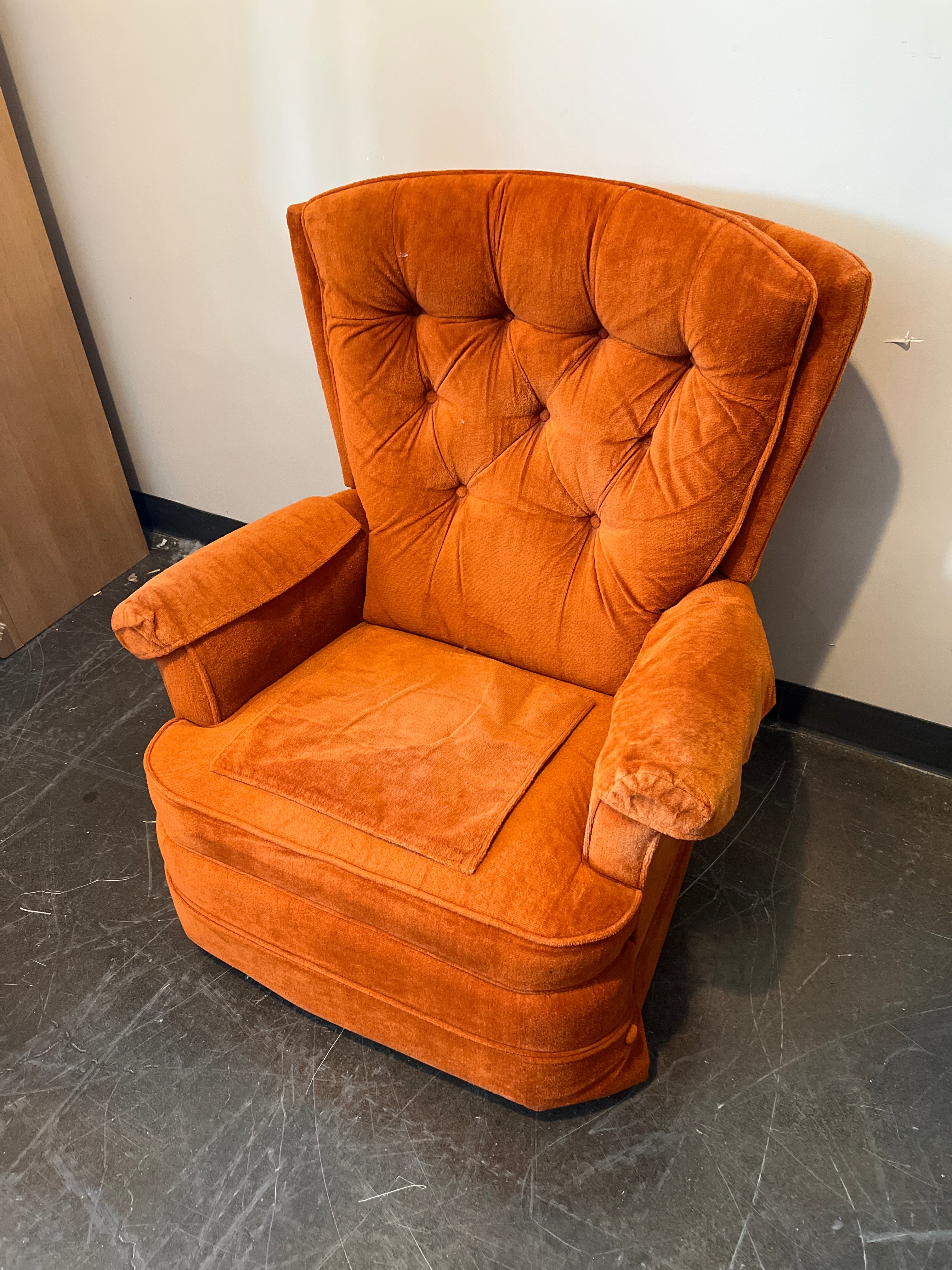 Mid-Century Orange Velvet Swivel Armchair