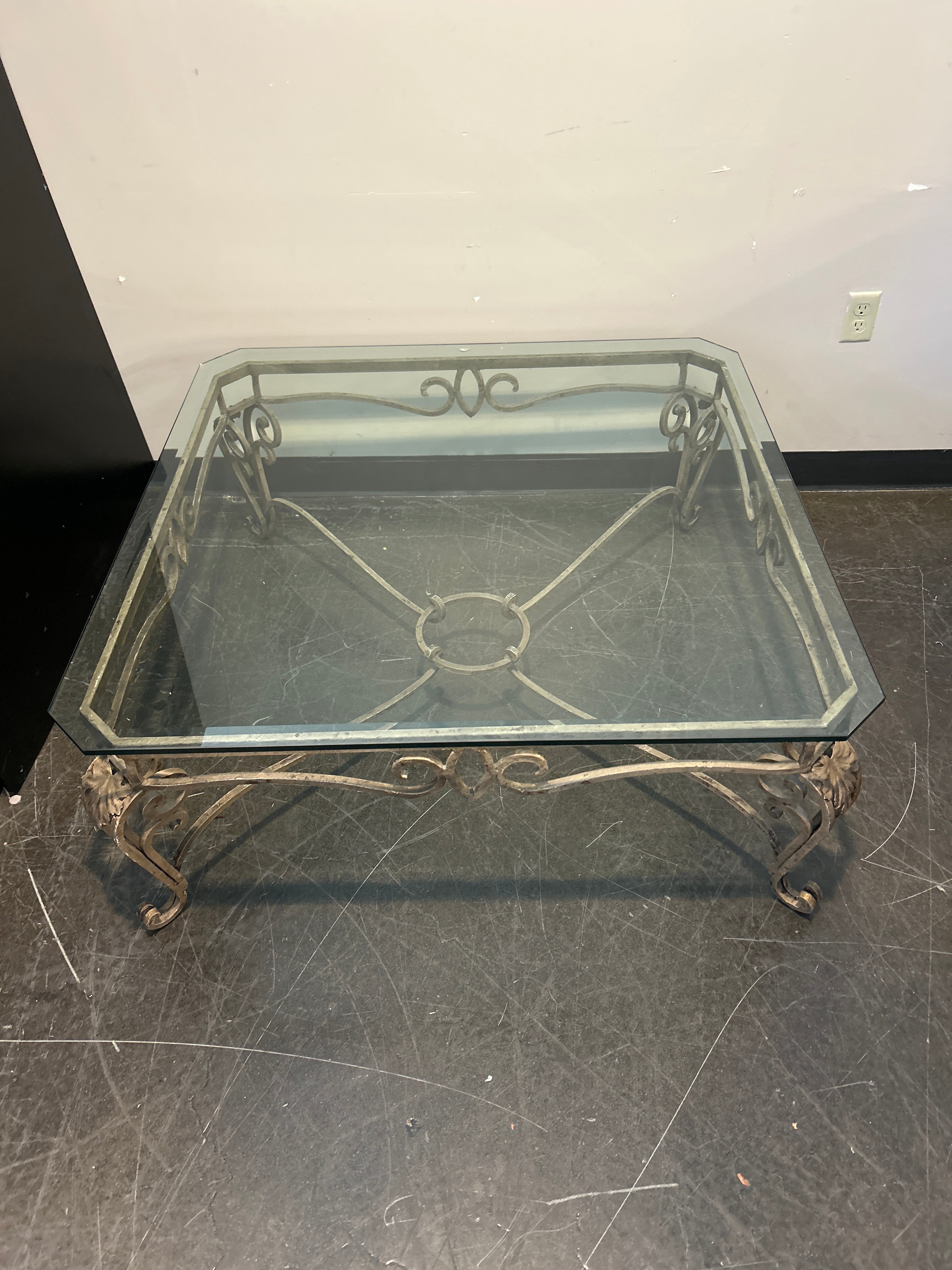 Ornate Glass-Top Square Coffee Table