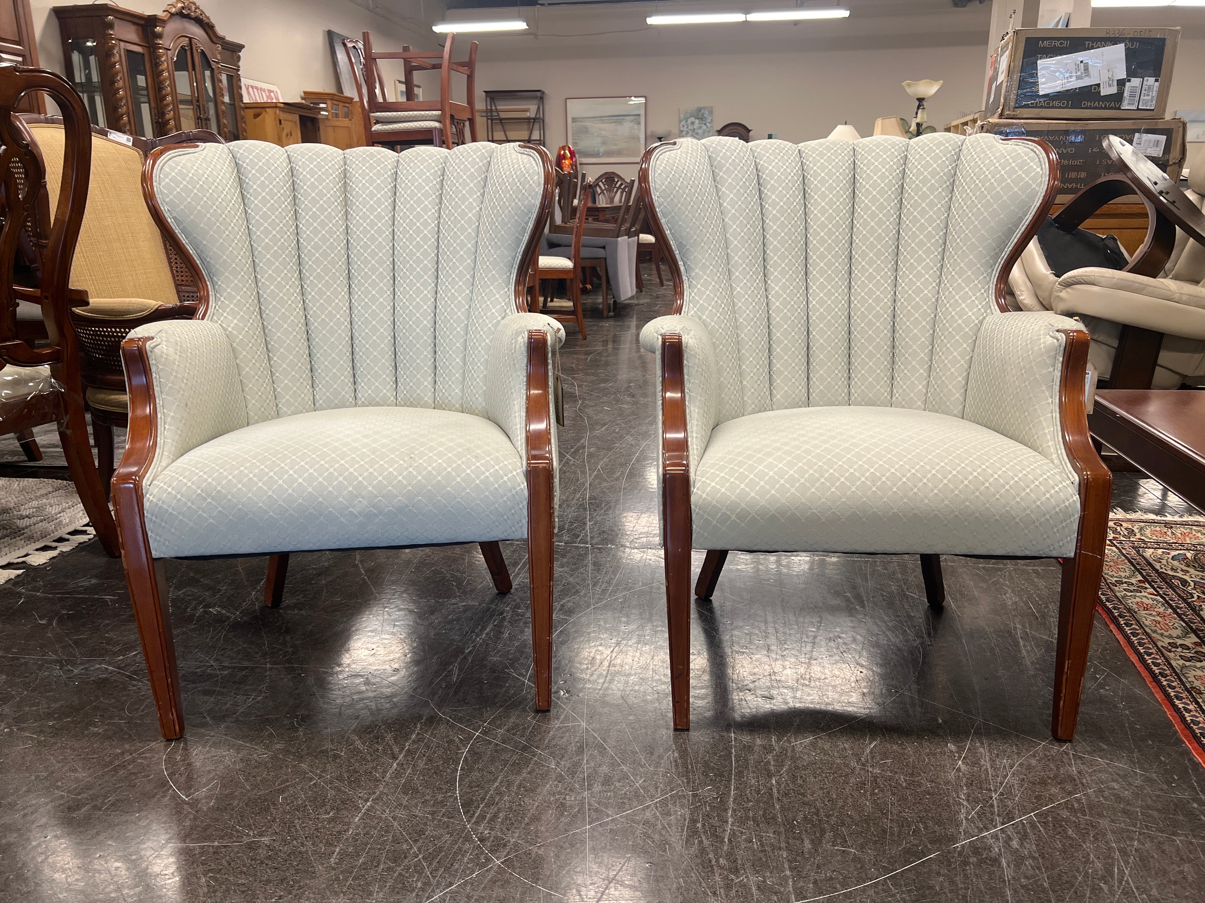 Ivory/Green With Wood Trim Accent Chair