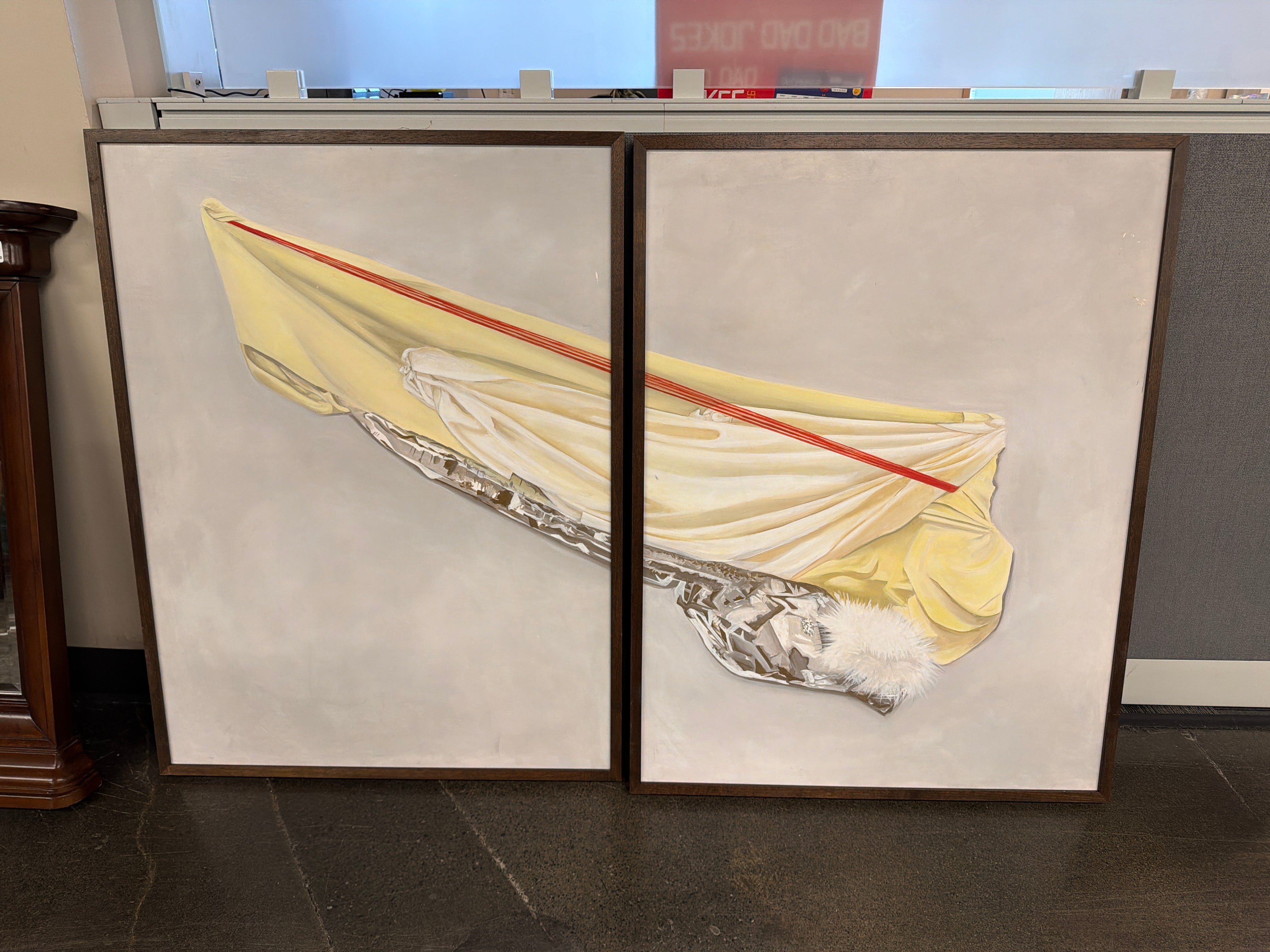 Contemporary Draped Fabric Diptych Artwork