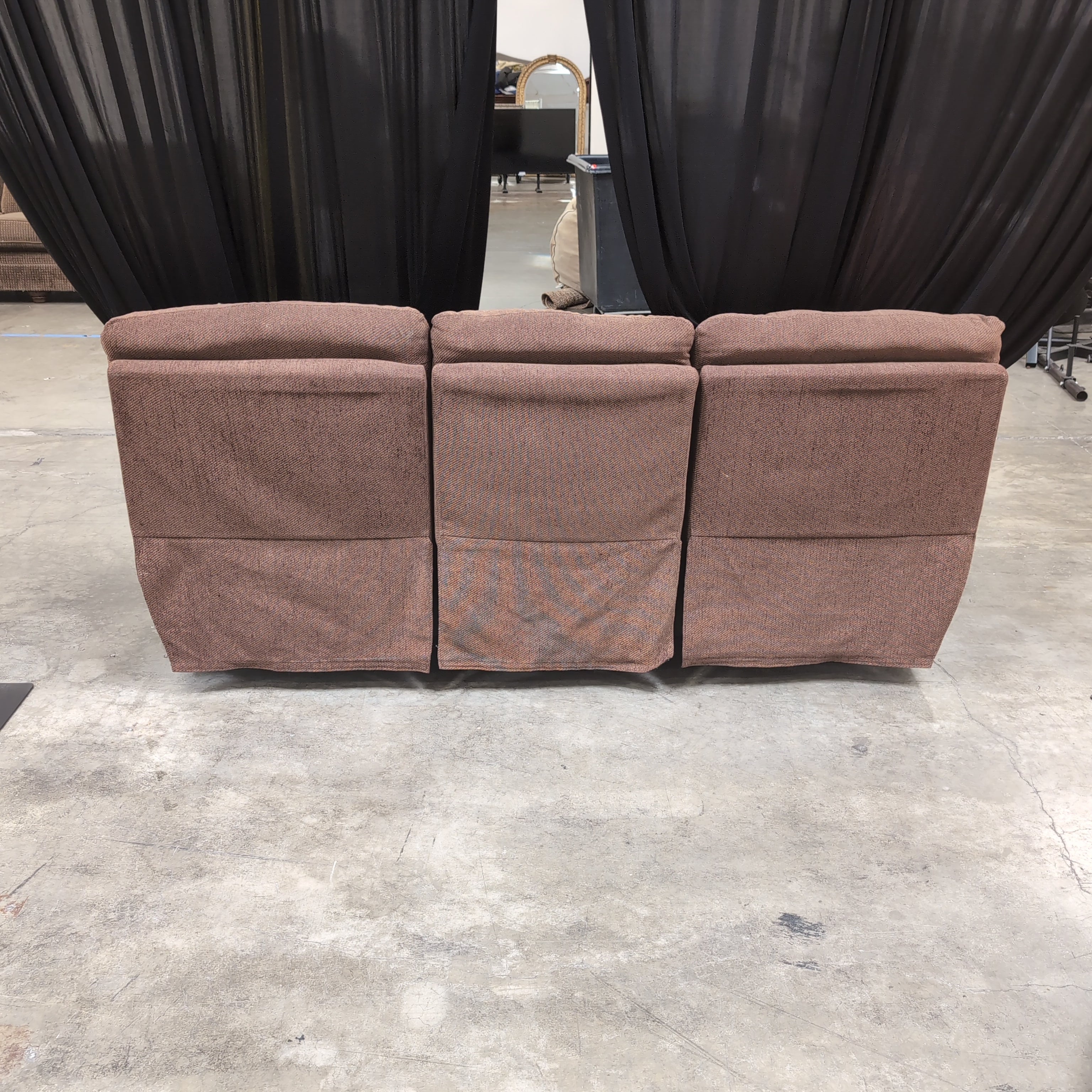 Plush Brown Fabric Reclining Couch with Padded Arms