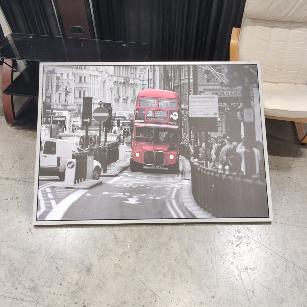 Monochrome London Street Art Print with Red Bus
