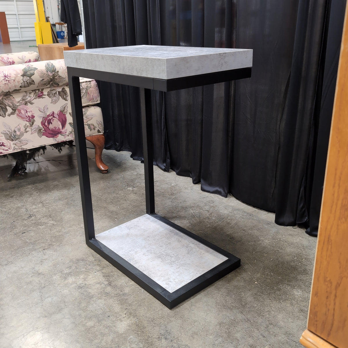 Industrial Grey Concrete-Look C-Shaped End Table