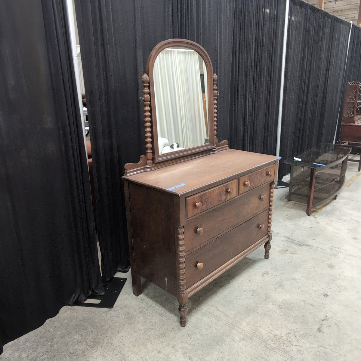 Vintage Brown Wood Dresser with Mirror