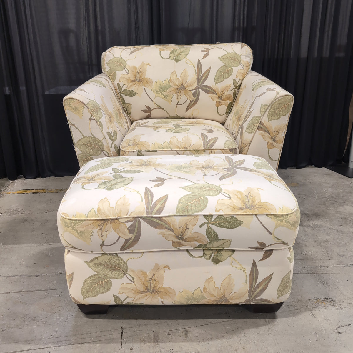Traditional Floral Upholstered Accent Chair with matching Ottoman