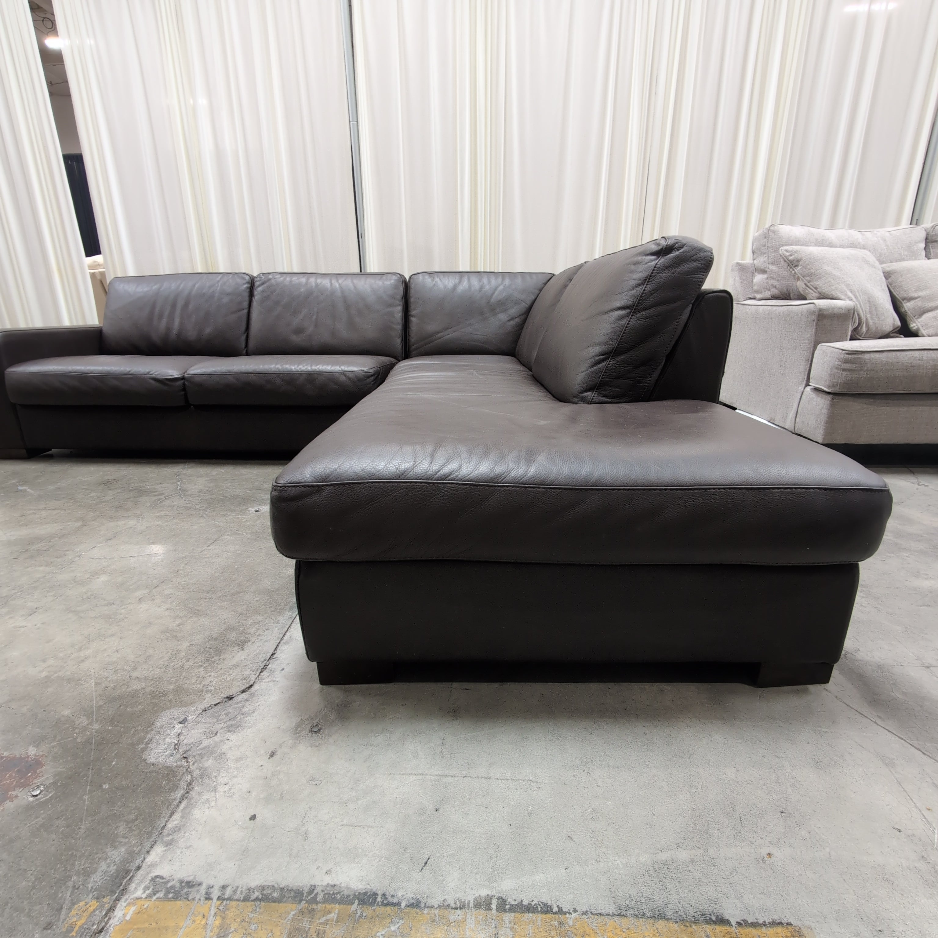 Contemporary Dark Brown Leather Sectional Couch with Chaise