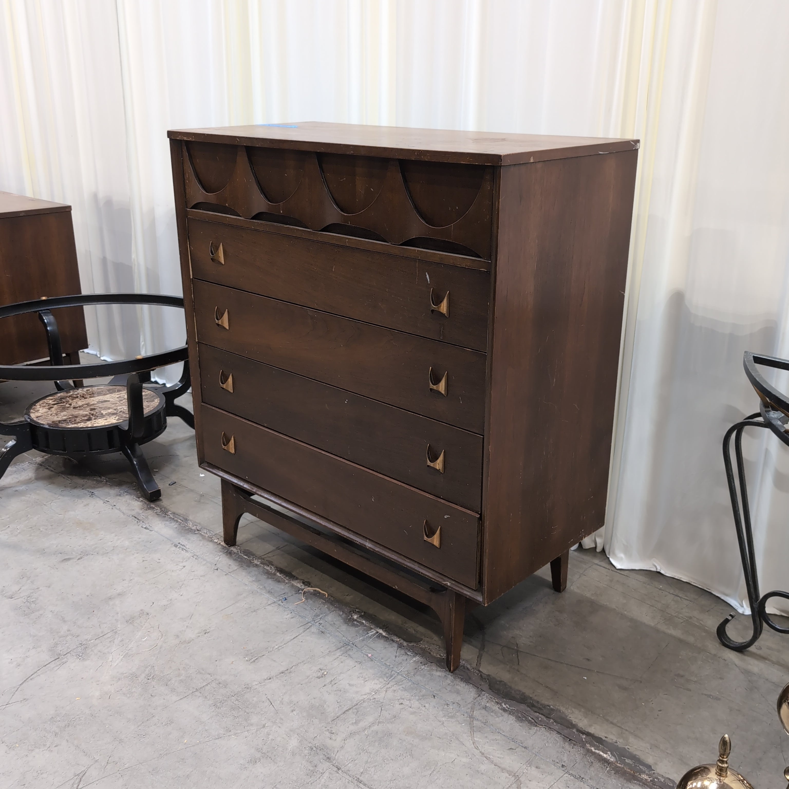 Mid-Century Modern Five-Drawer Dresser in Dark Wood