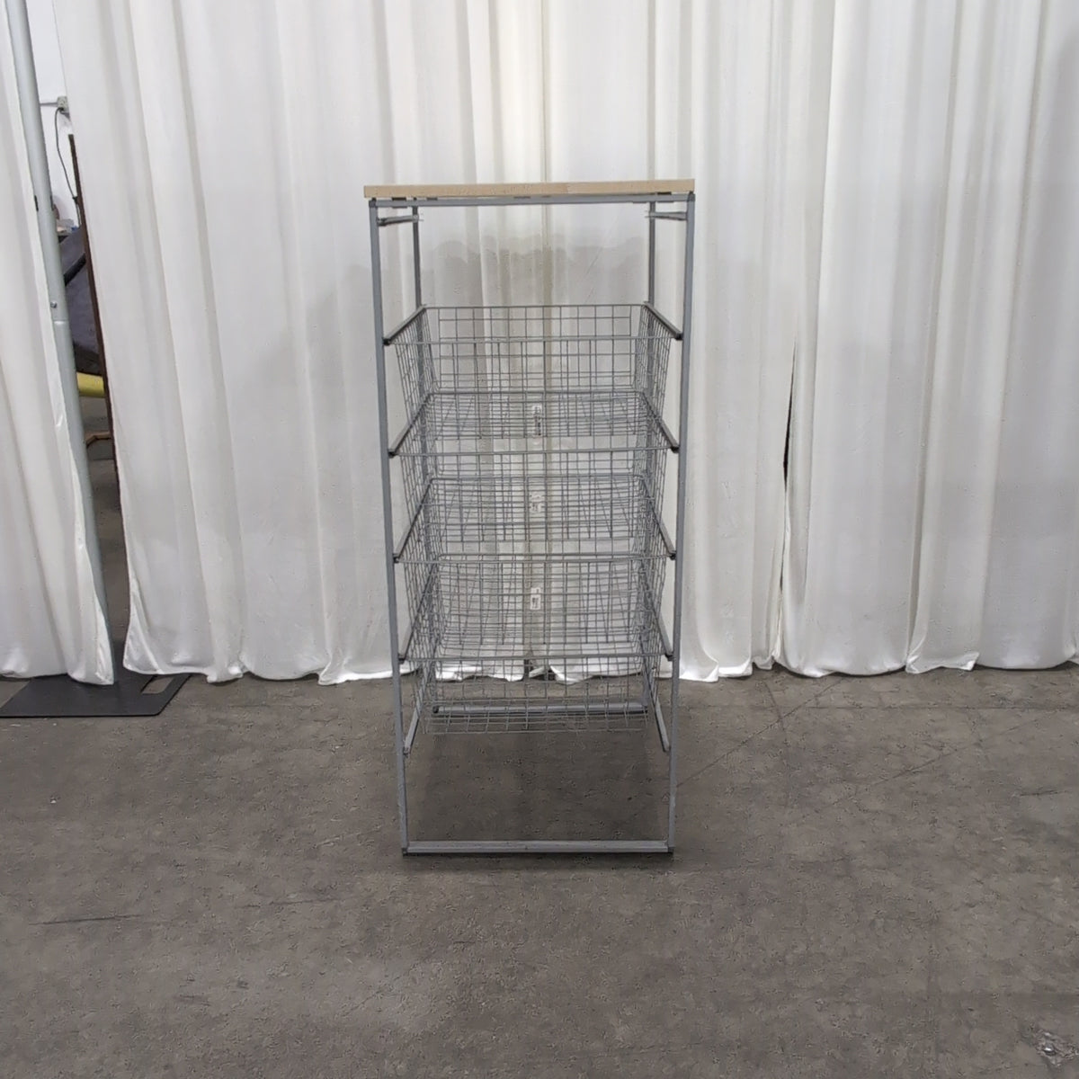Light Wood Top Nightstand with Two Wire Baskets