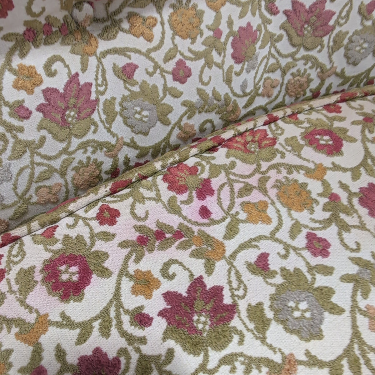 Floral Upholstered Tufted Rolled Arm Loveseat