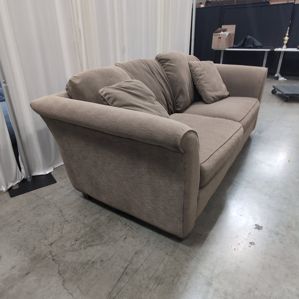 Taupe Upholstered Rolled Arm Couch
