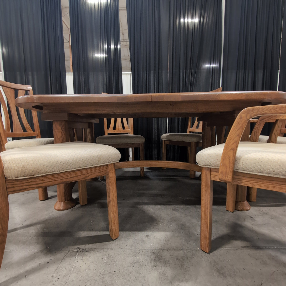 Kunshan Fei Hong Medium Brown Oak Dining Table with six chairs
