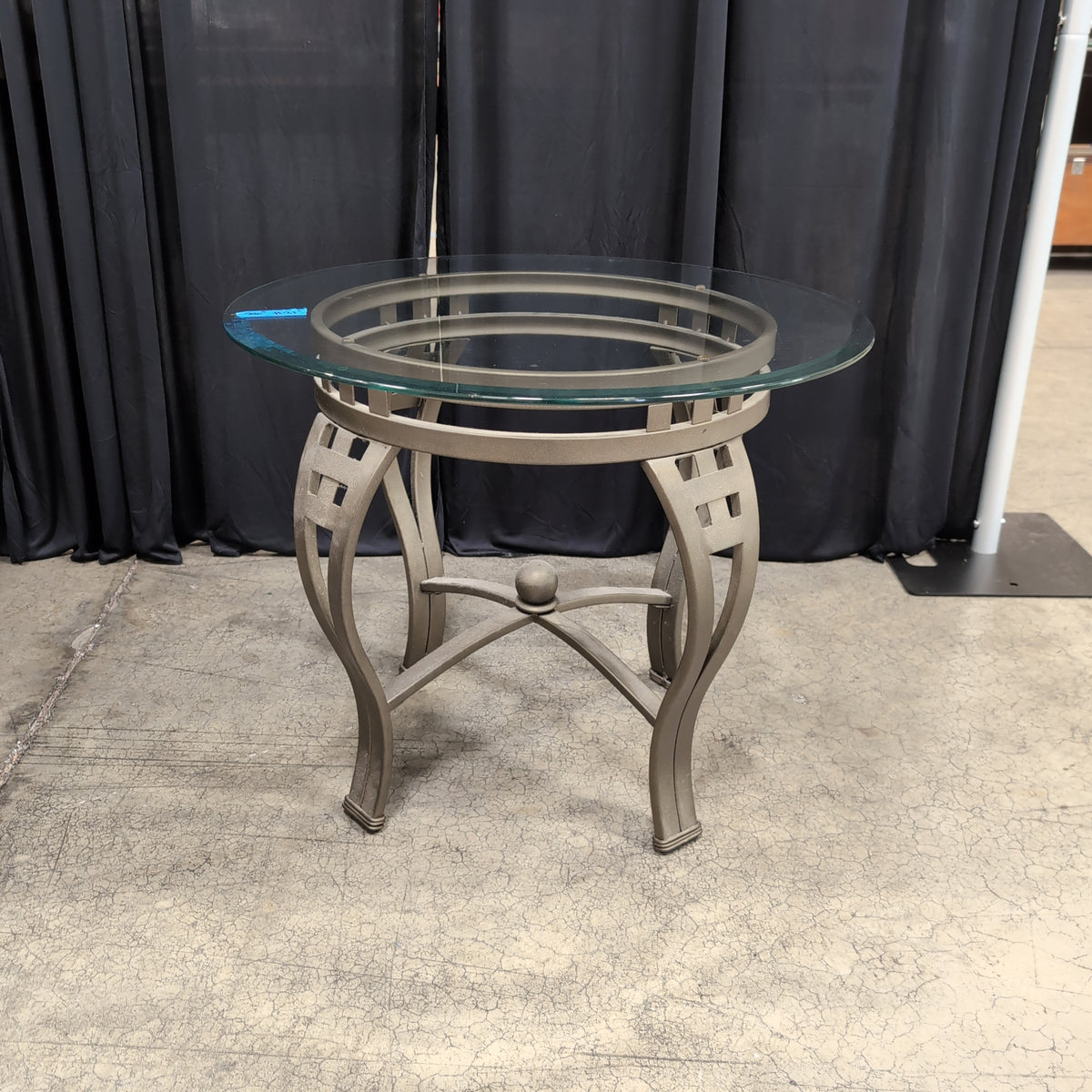 Round Glass Top Coffee Table with Dark Metal Base