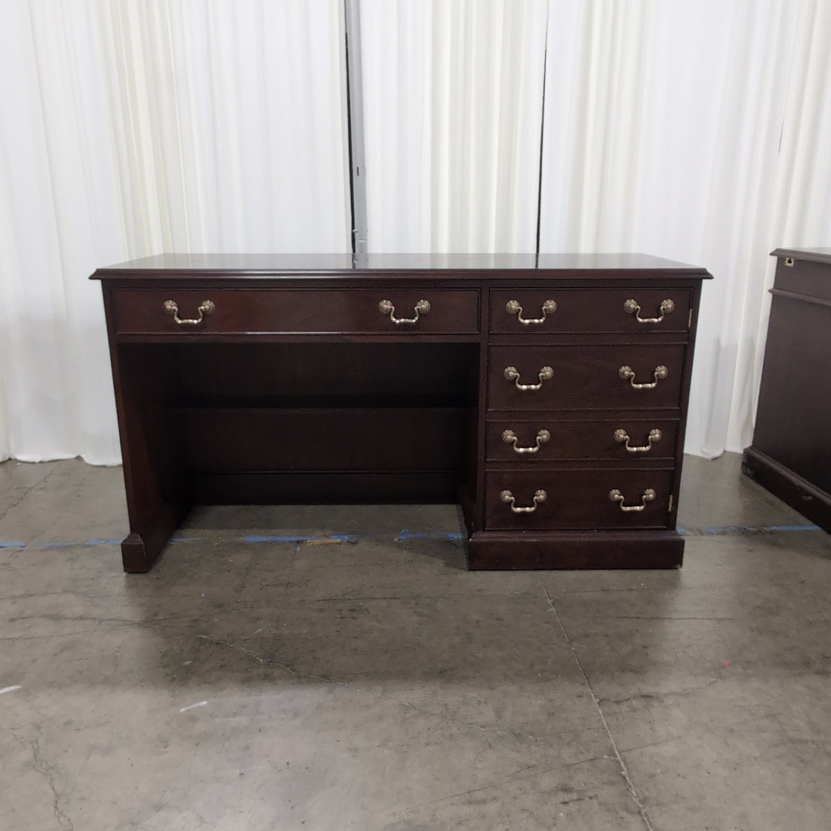 Traditional Dark Wood Executive Desk with Brass Hardware