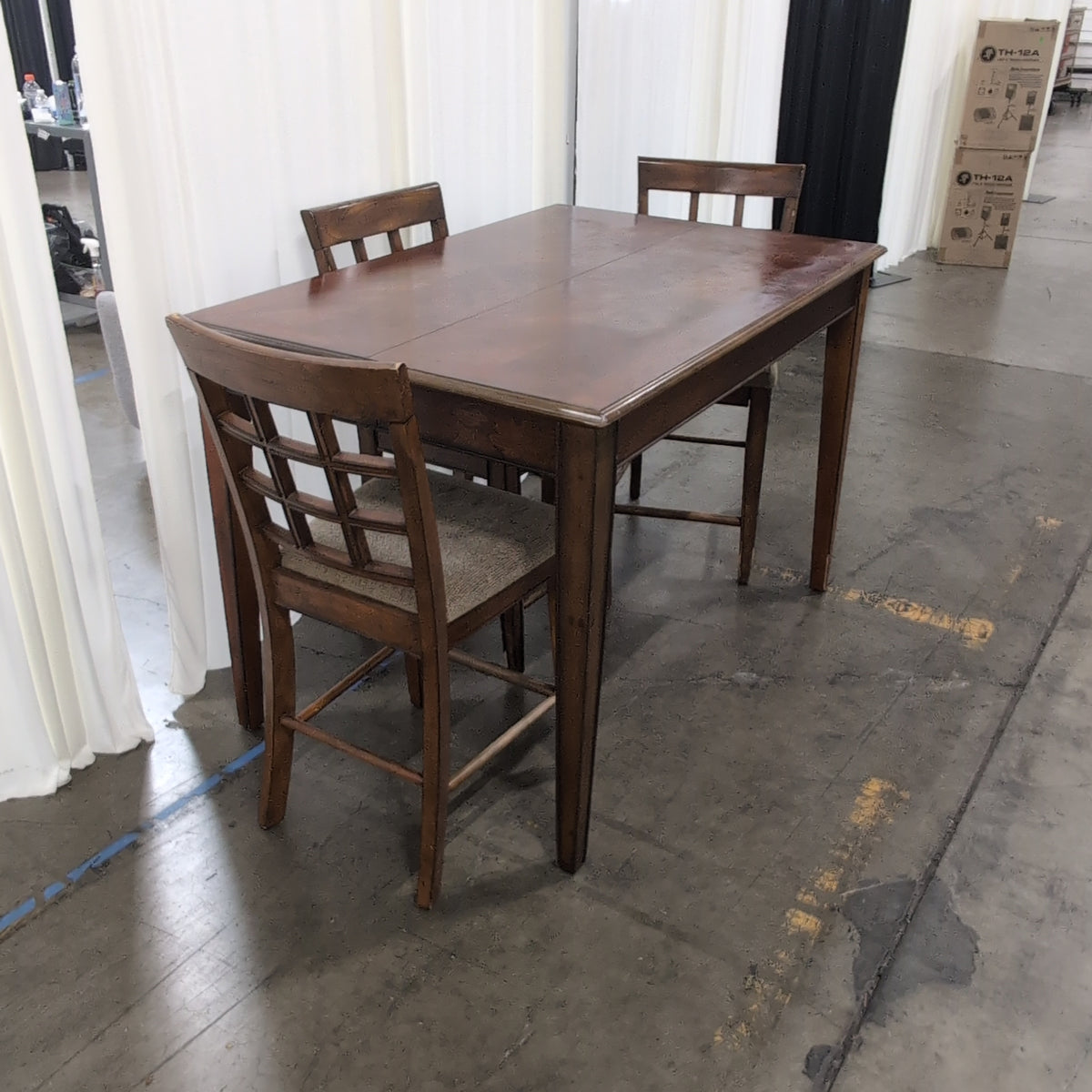Dark Wood Counter-Height Dining Table Set with Lattice Back Chairs
