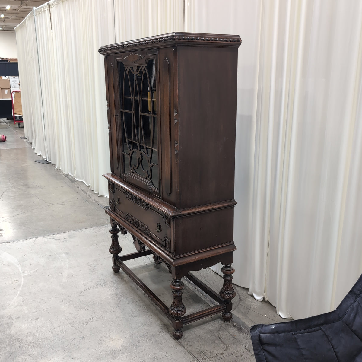 Traditional Carved Dark Wood China Cabinet