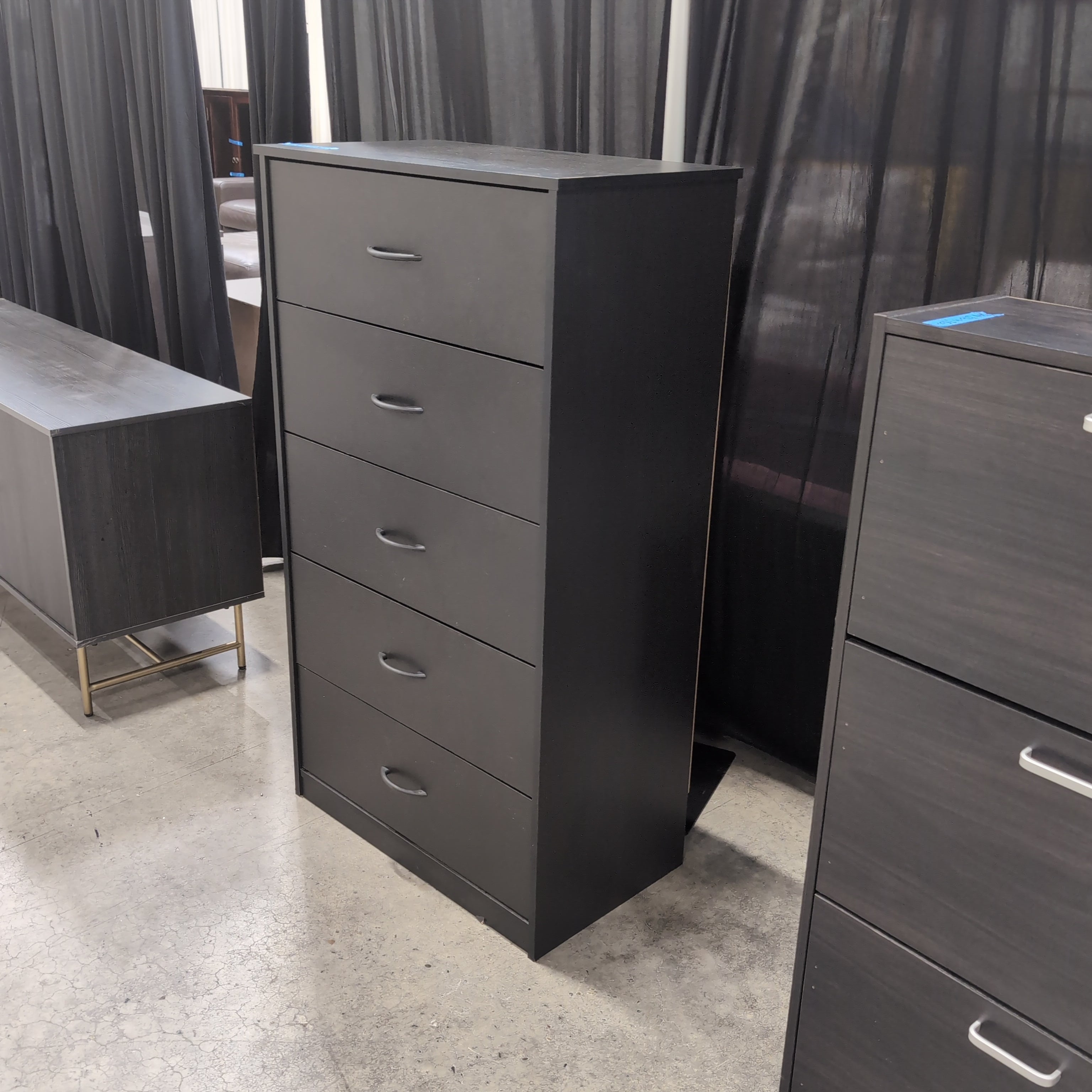 Dark Gray Five-Drawer Tall Dresser with Curved Pulls