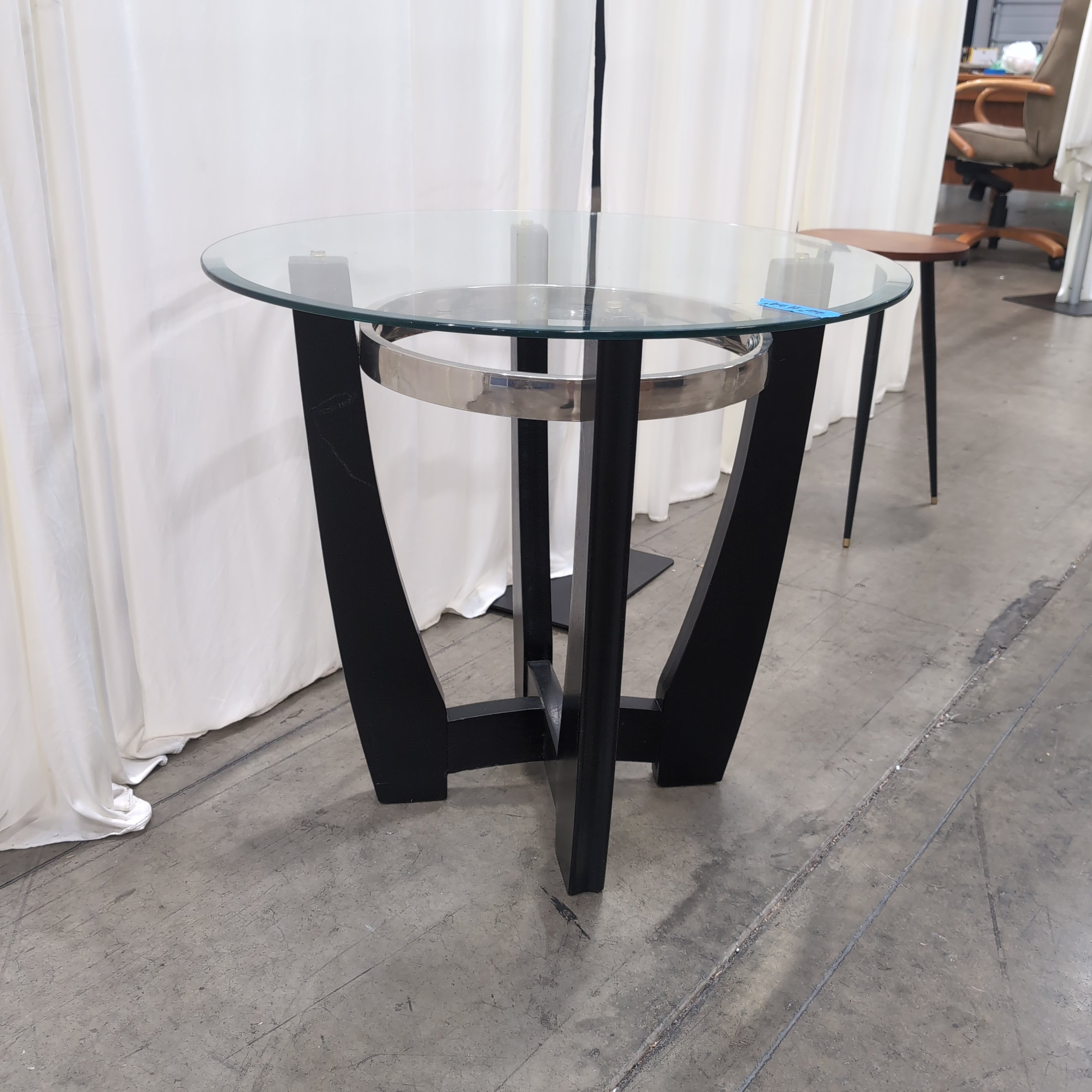 Black Wood Round Dining Table with Glass Top