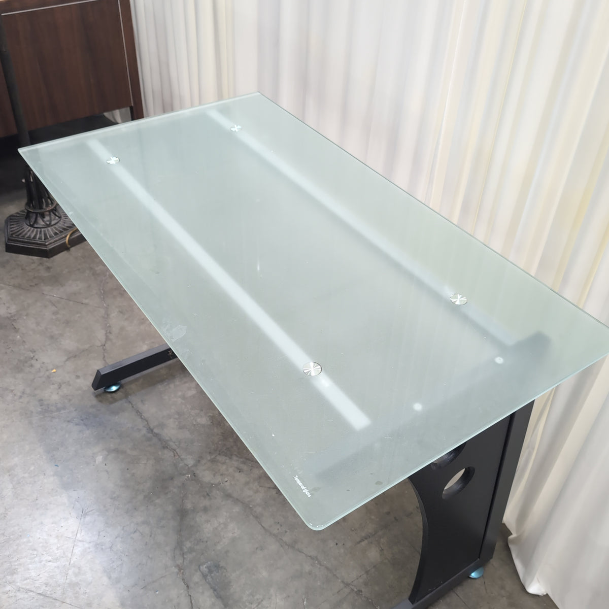 Contemporary Black Metal Desk with Frosted Glass Top