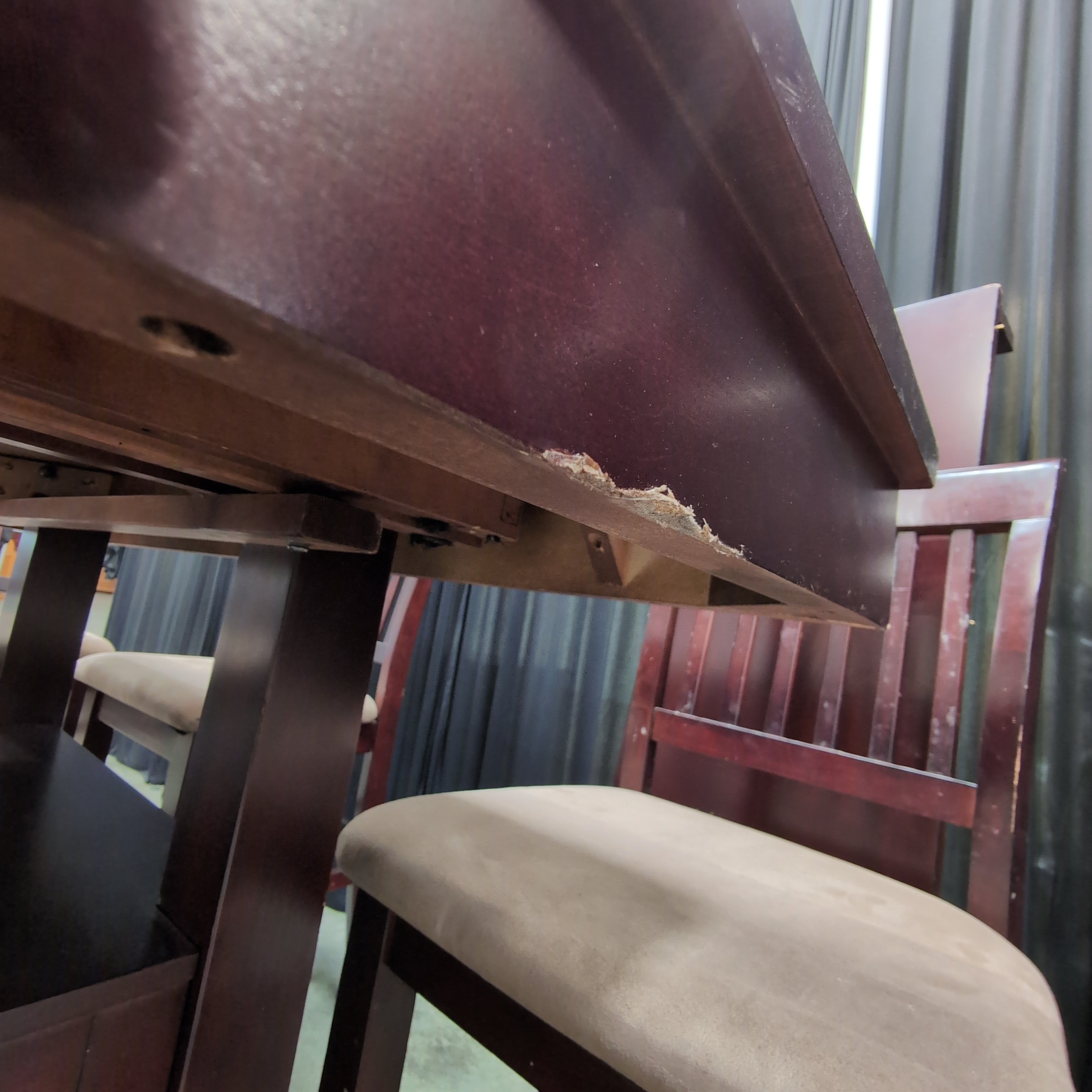 Dark Brown Counter-Height Dining Table with Storage Base and Four Chairs