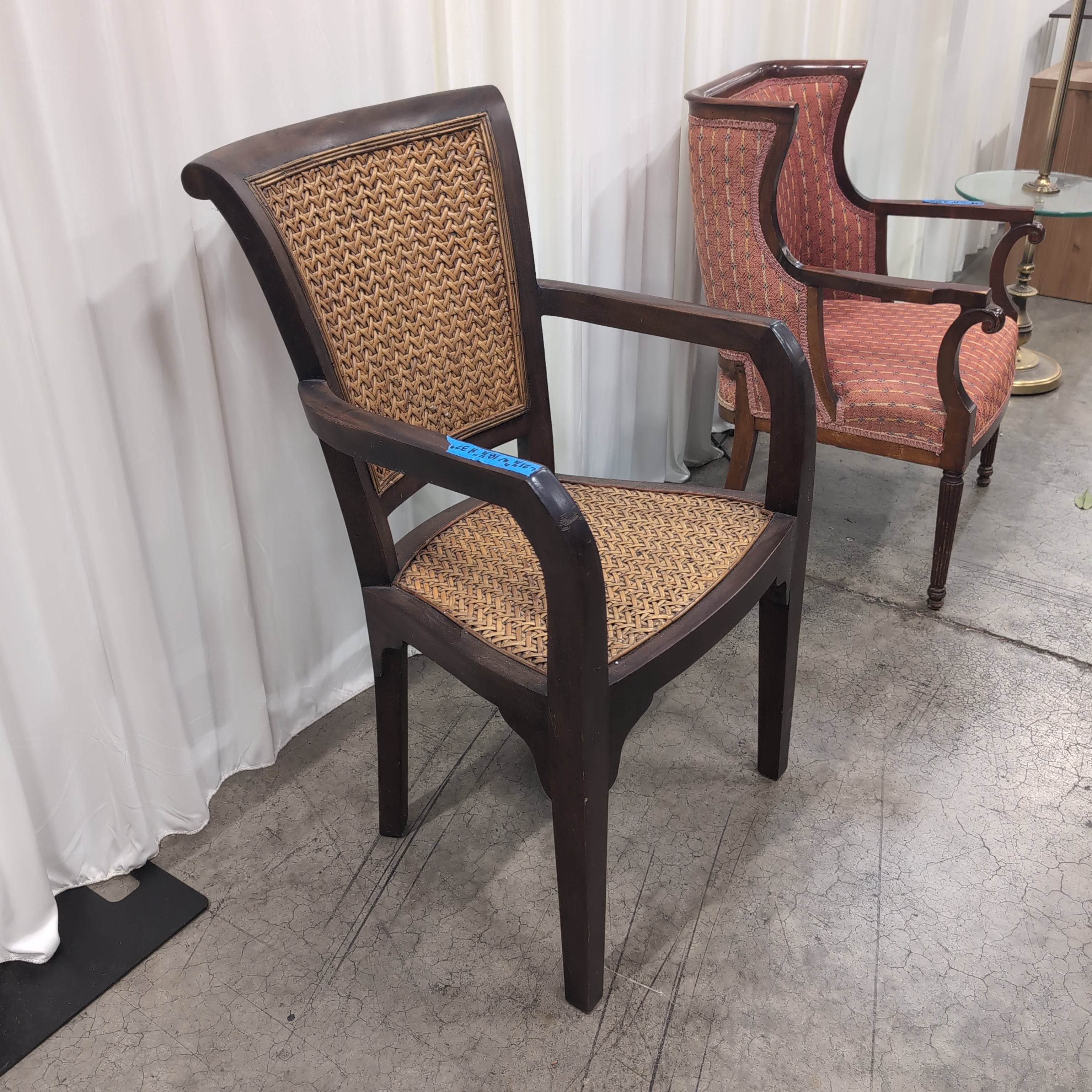 Dark Wood Armchair with Woven Cane Details