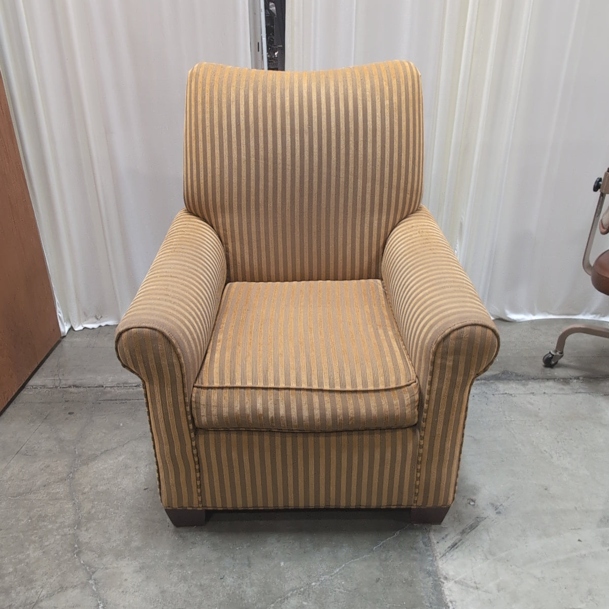 Traditional Gold Striped Fabric Armchair