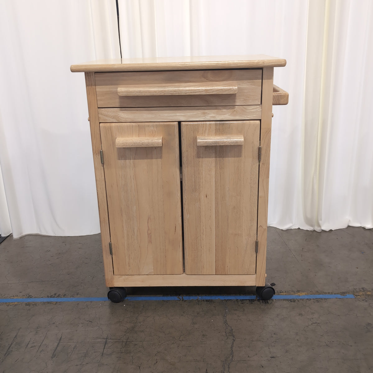 Light Wood Single Drawer Utility Cabinet on Casters