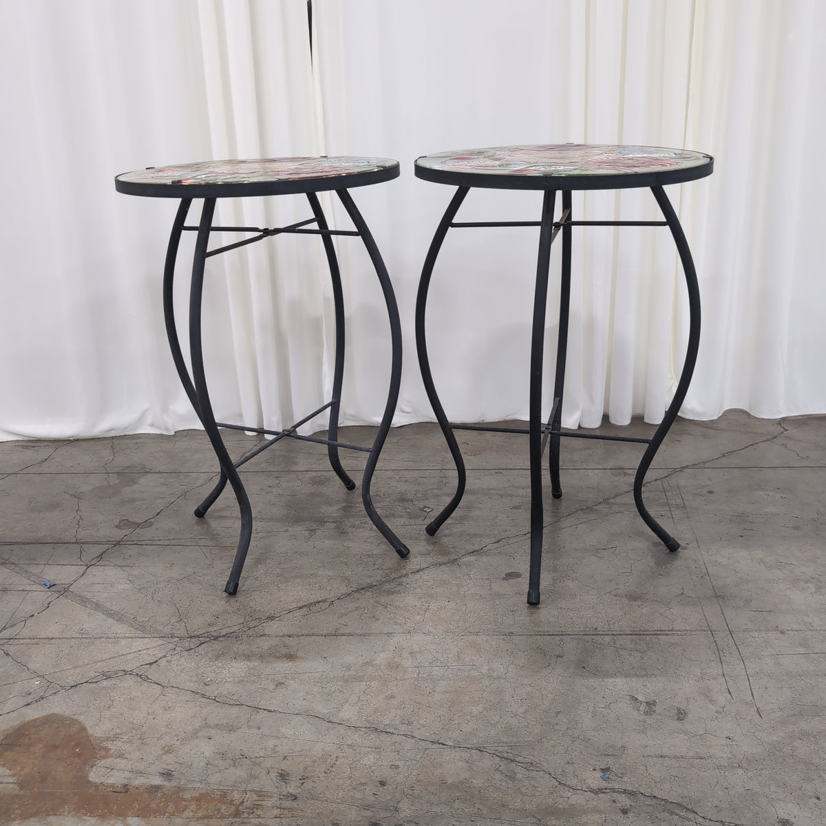 Round Glass Top End Table with Floral and Bird Design