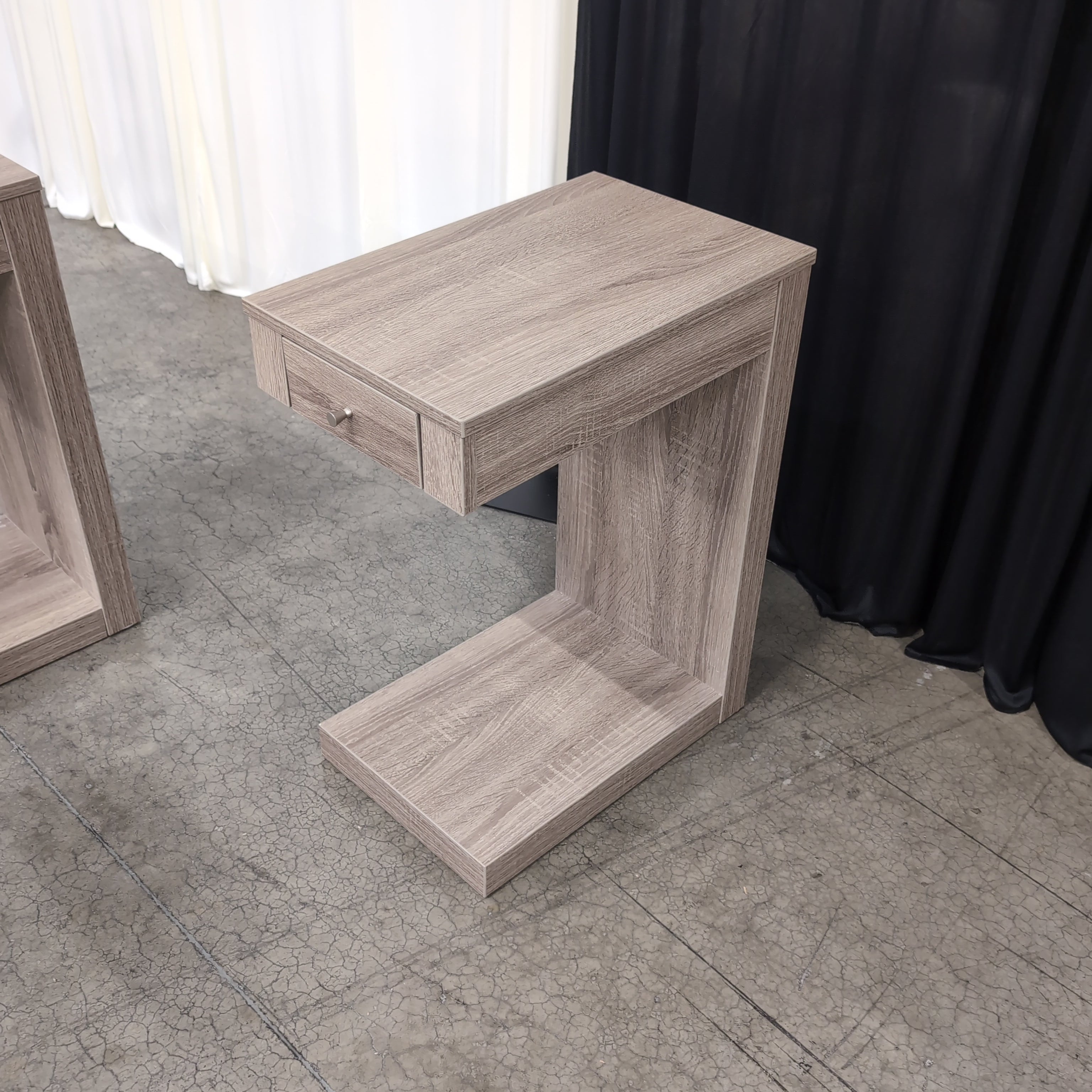 Light Brown Wood-Look Tiered Nightstand with Drawer