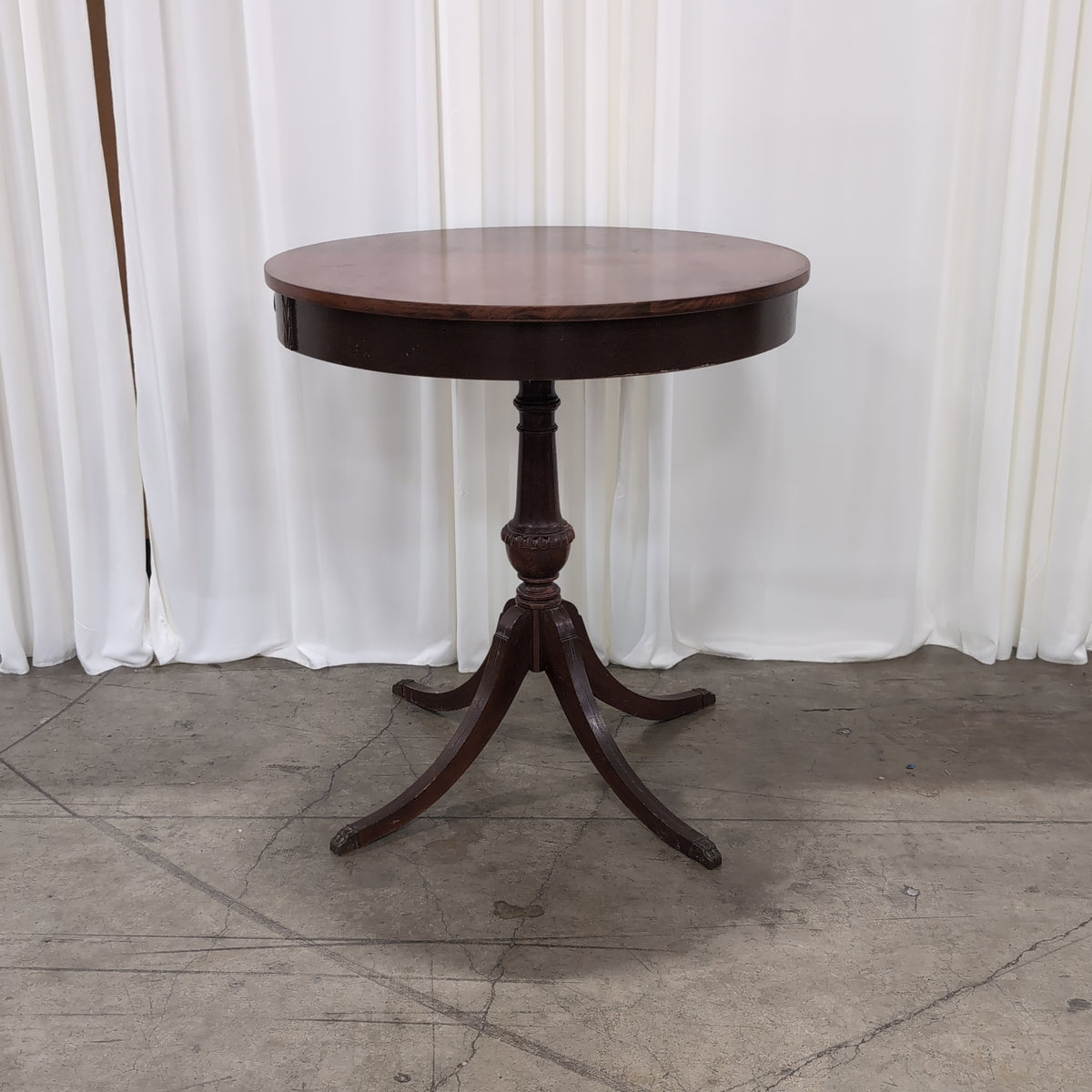 Two-Tone Wood Round End Table with Carved Details