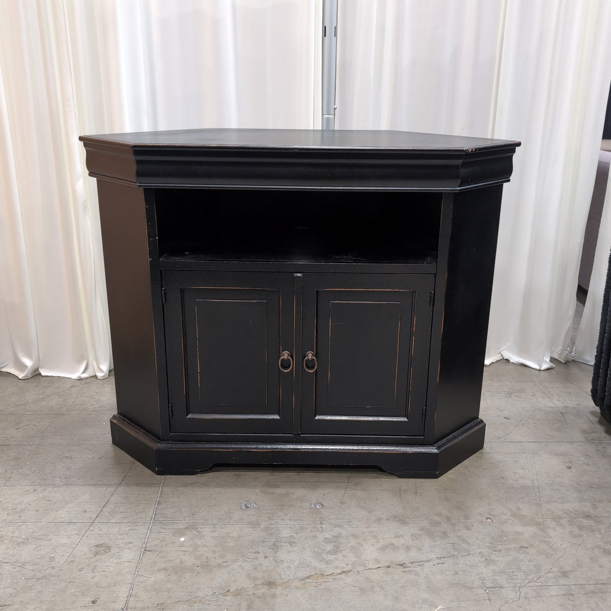 Black Corner TV Stand with Cabinet Doors