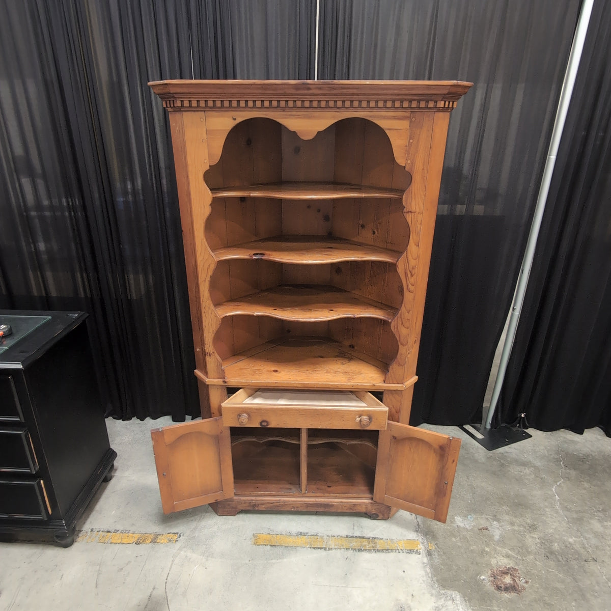 Rustic Wood Corner Cabinet with Open Shelves
