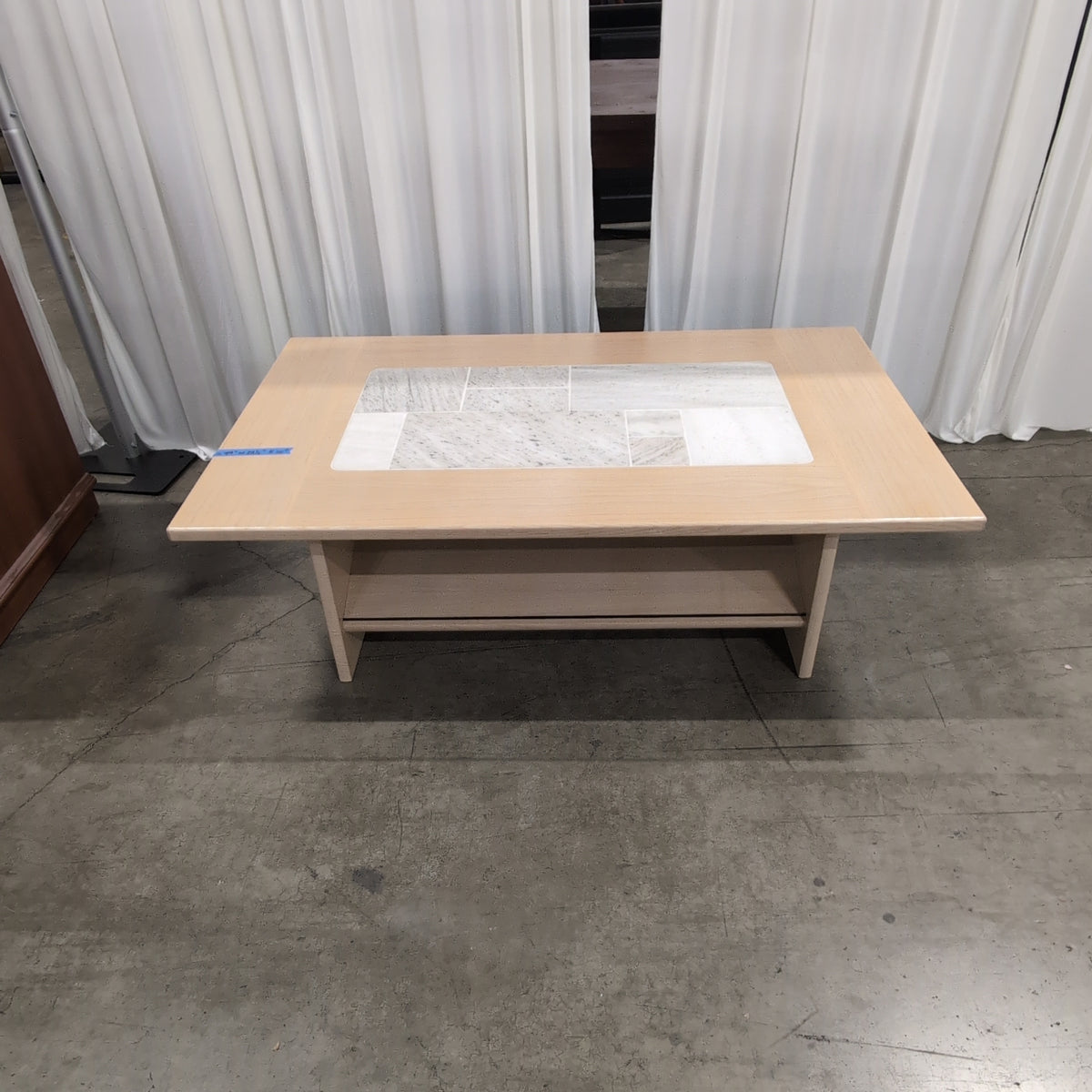Light Wood Rectangular Coffee Table with Tile Inlay