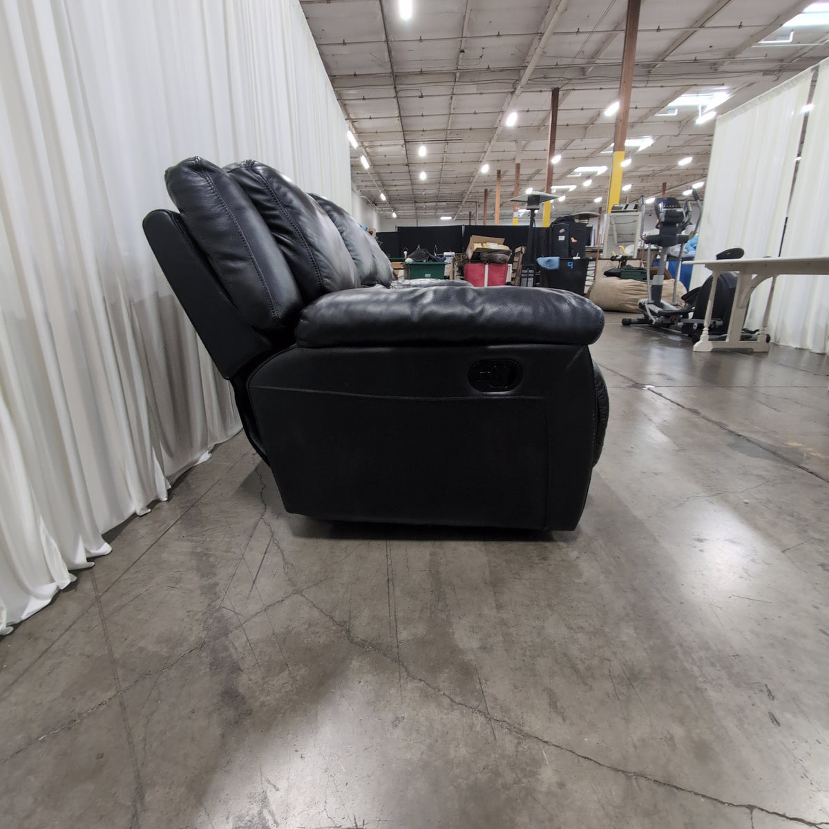 Plush Black Leather Three-Seat Couch
