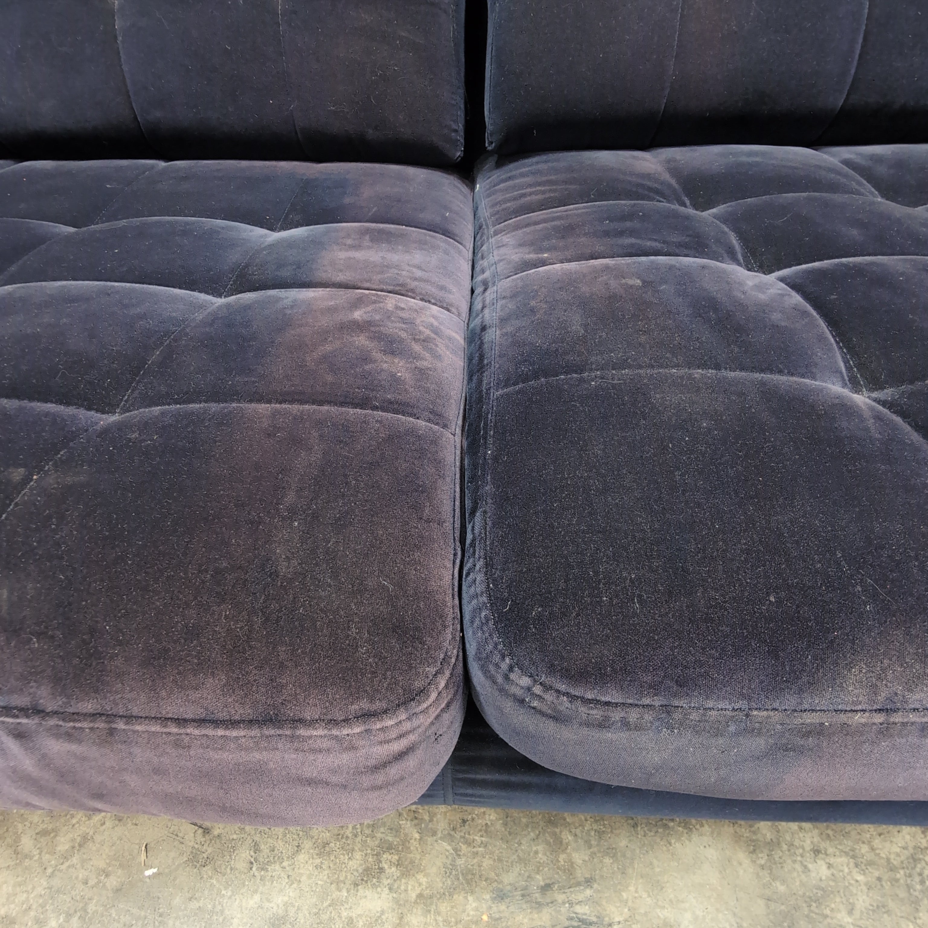 Dark Blue Tufted Three-Seat Couch in Velvet