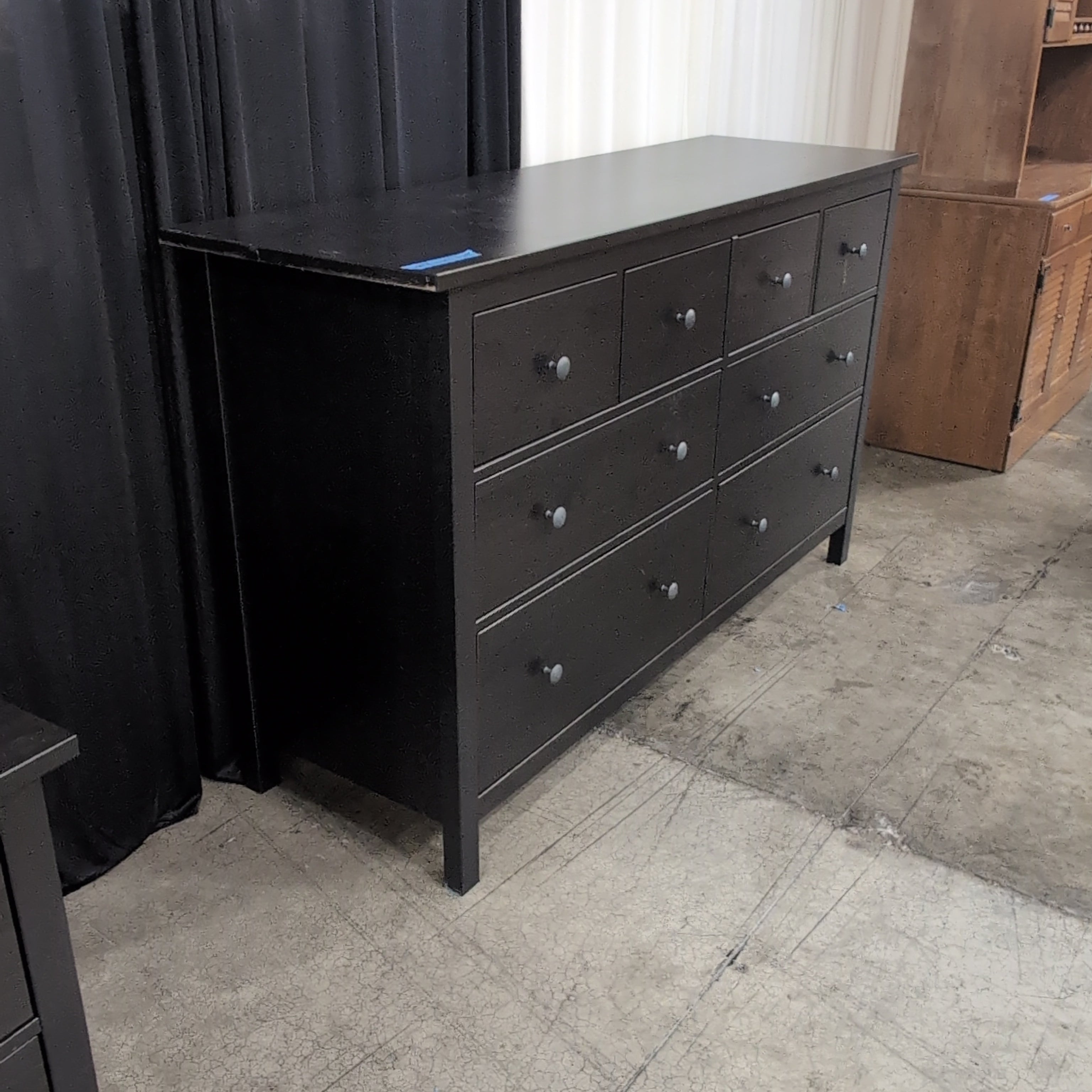 Dark Finish Nine-Drawer Wide Dresser