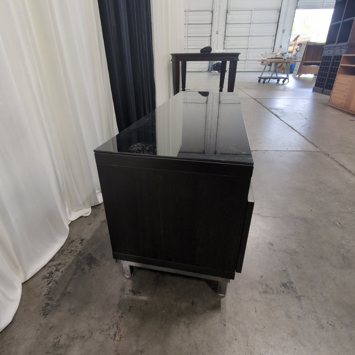 Dark Wood Low Profile TV Stand with Drawer