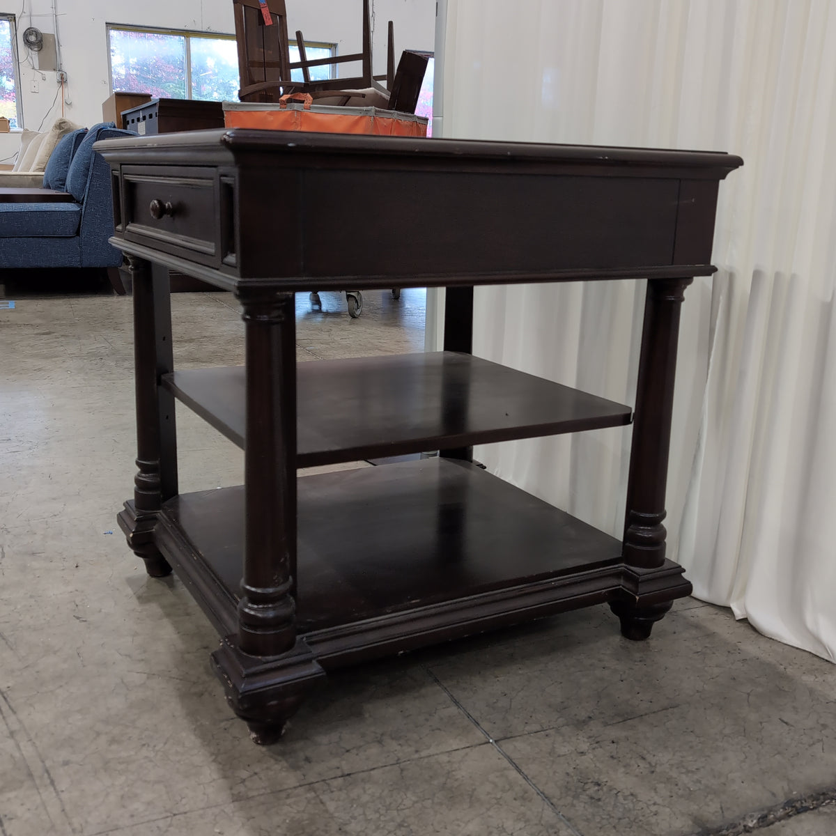 Dark Brown Wood End Table with Storage