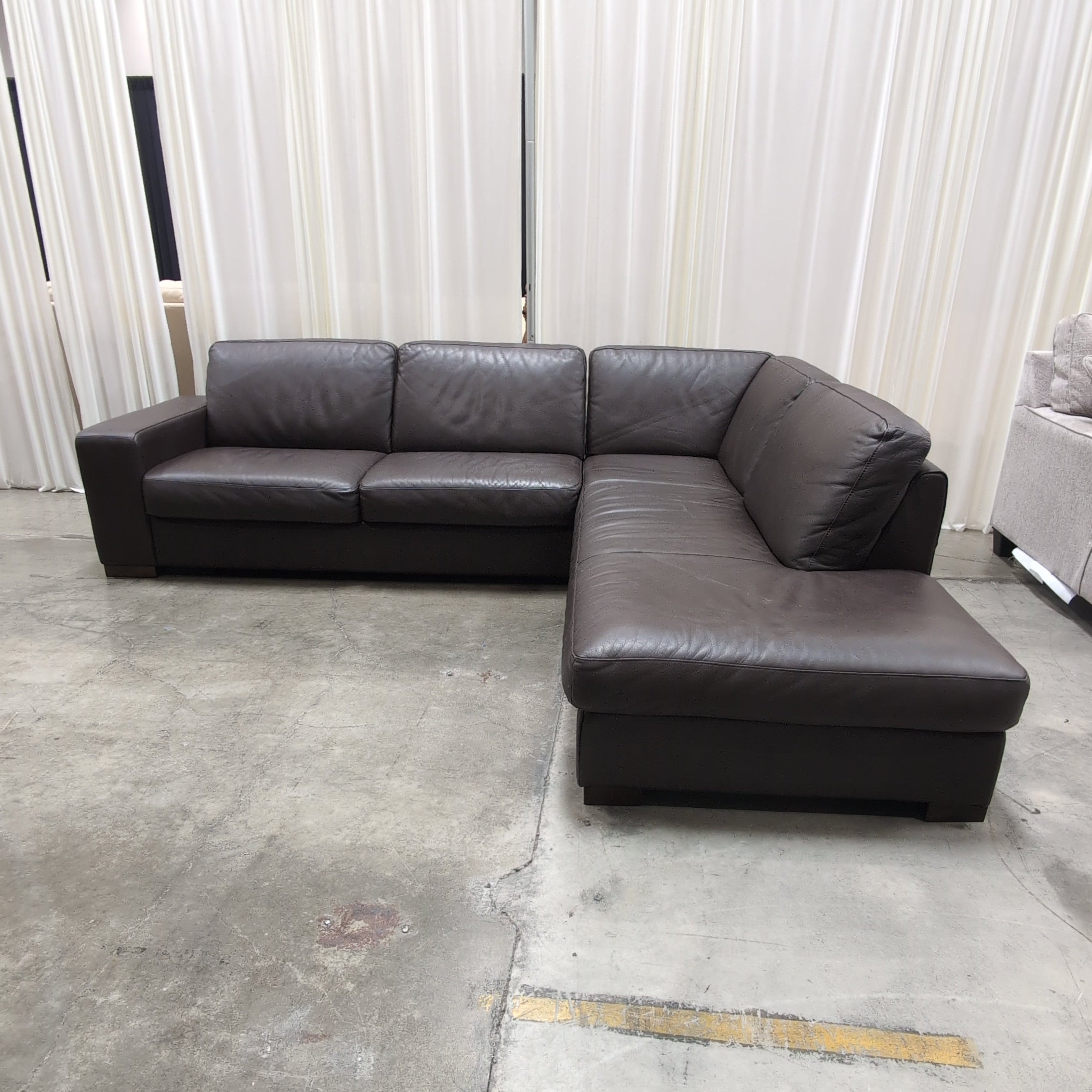 Contemporary Dark Brown Leather Sectional Couch with Chaise