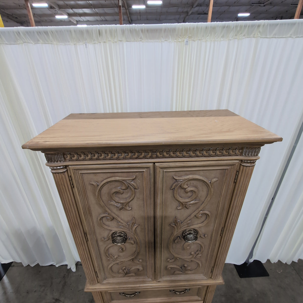 French Provincial Light Wood Two-Drawer Nightstand with Ornate Hardware