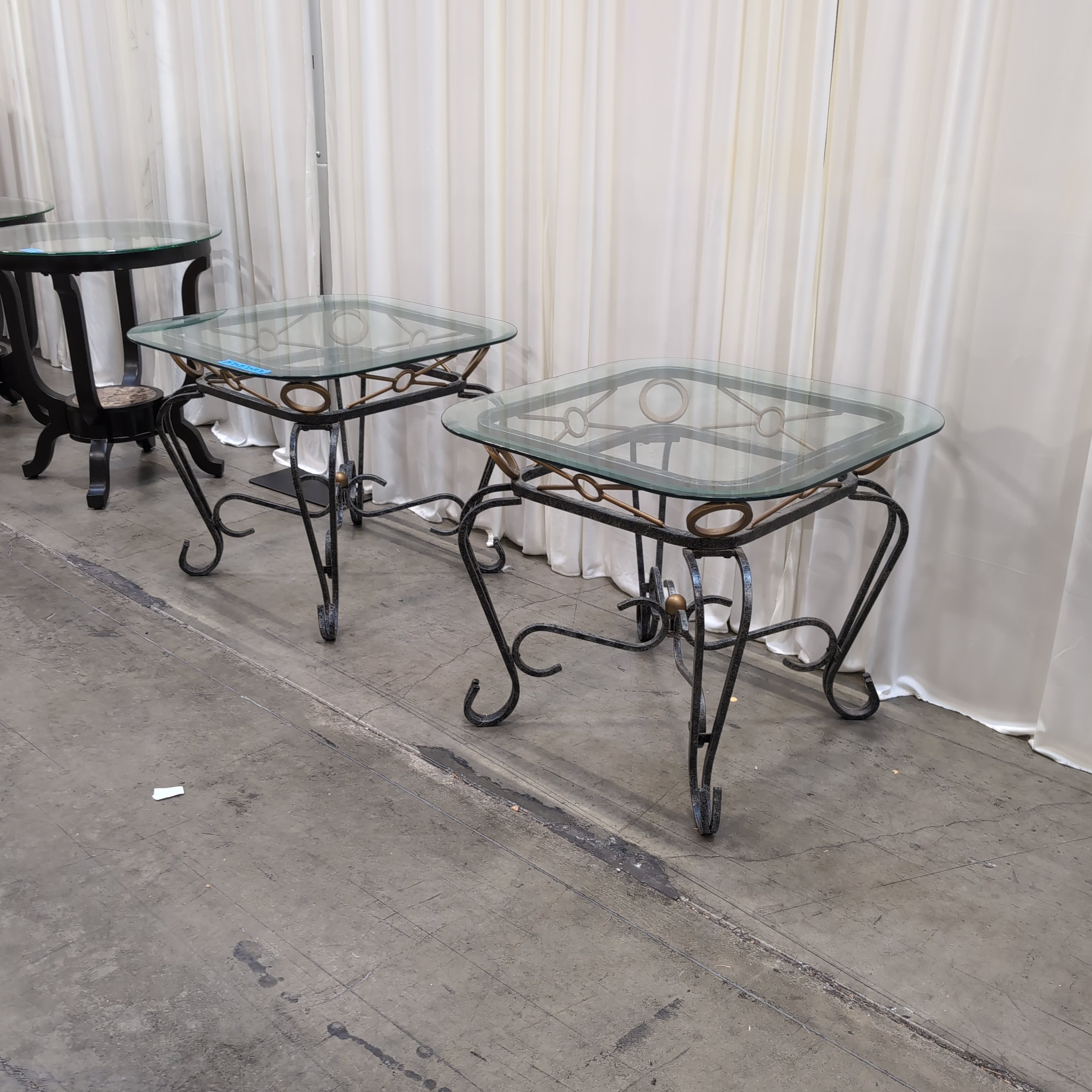 Ornate Scrollwork Metal End Table set with Glass Top
