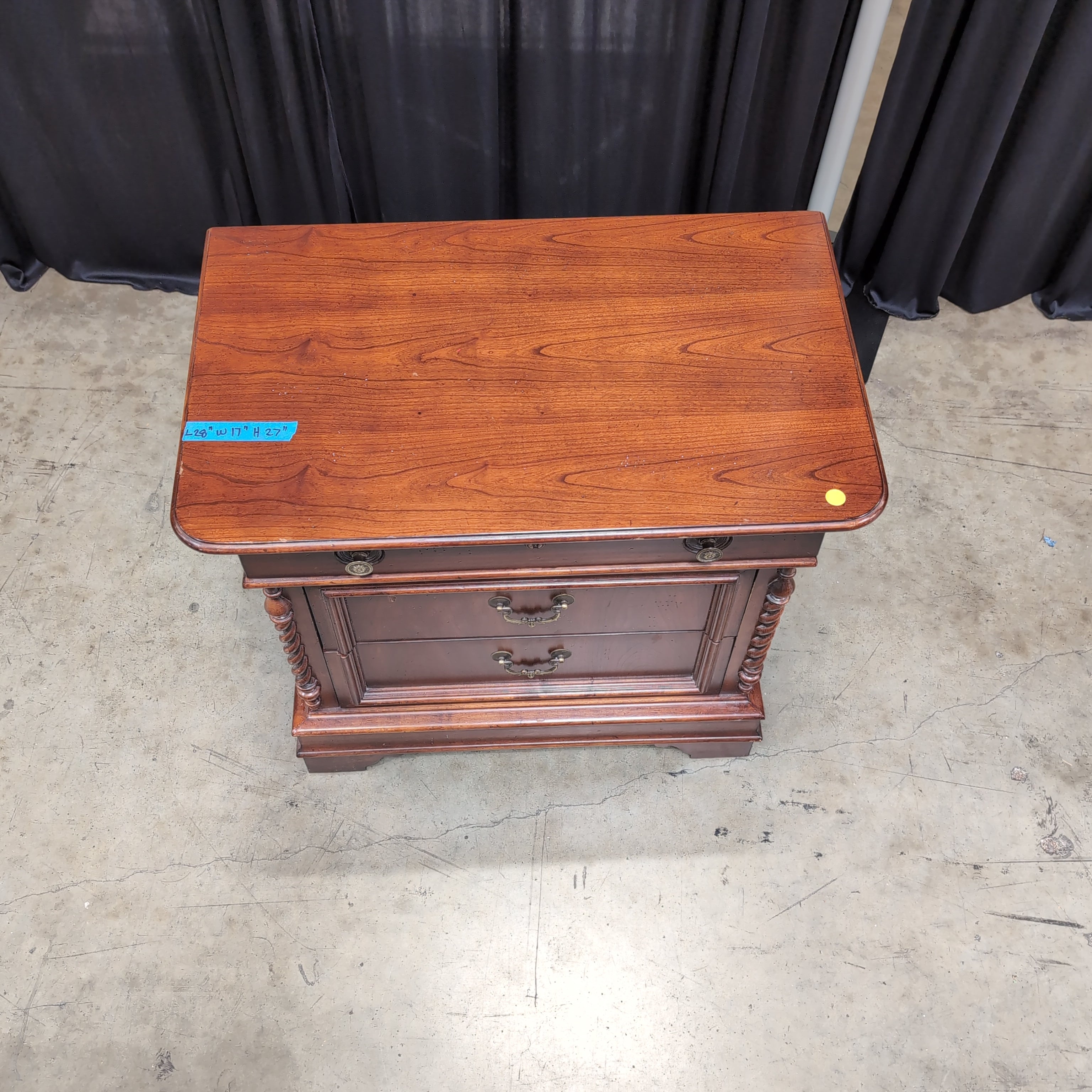 Cherry Finish Wood Nightstand with Ornate Hardware